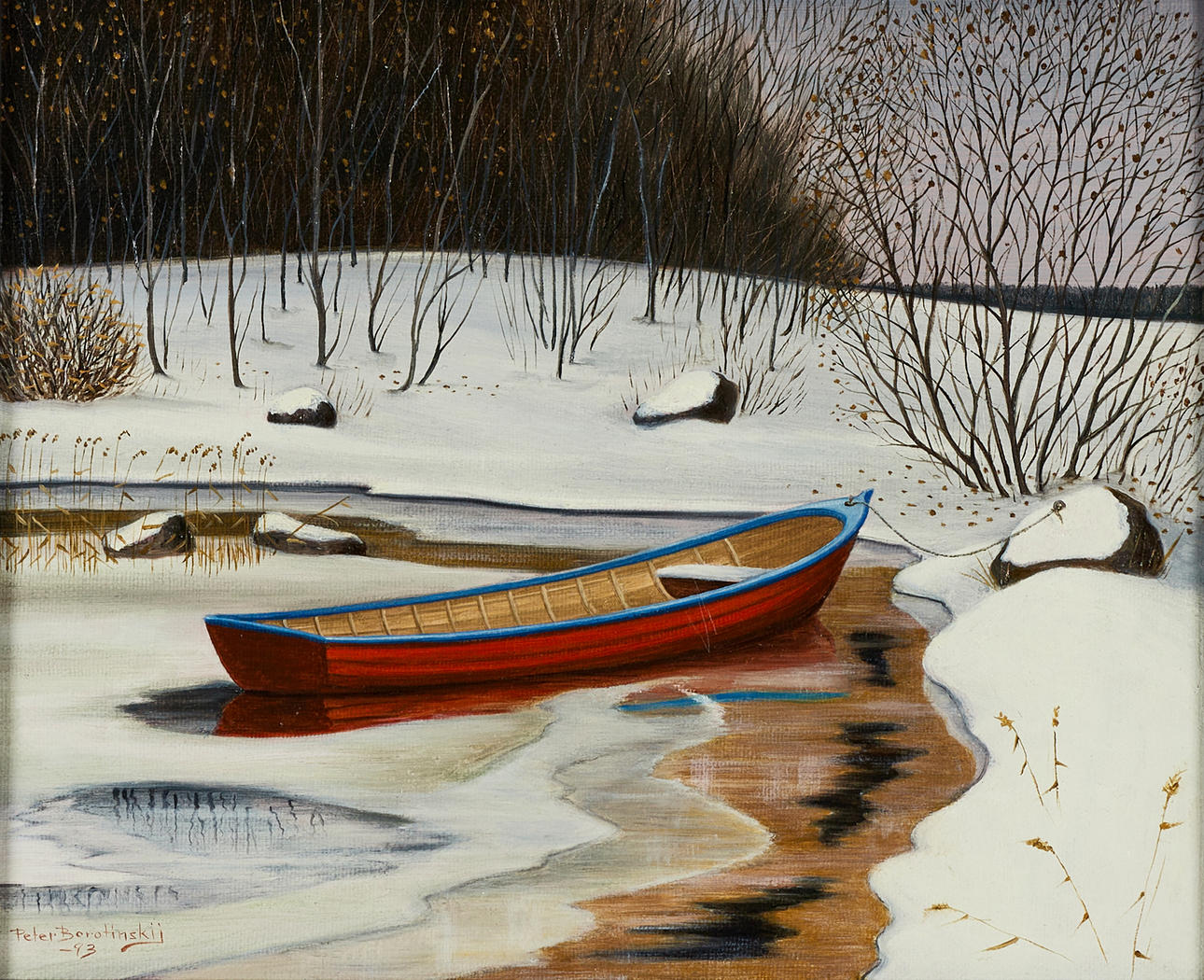 PETER BOROTINSKY (born 1948). Eka i vintervik, signed and dated Peter Borotinskij -93, oil on canvas.