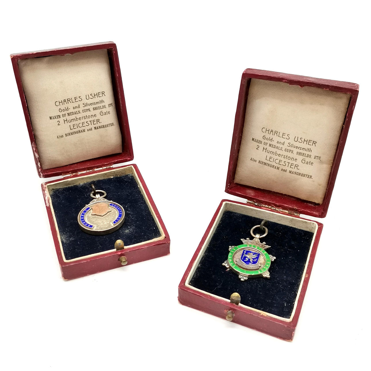 2 X ANTIQUE SILVER & ENAMEL SPORTING FOBS.