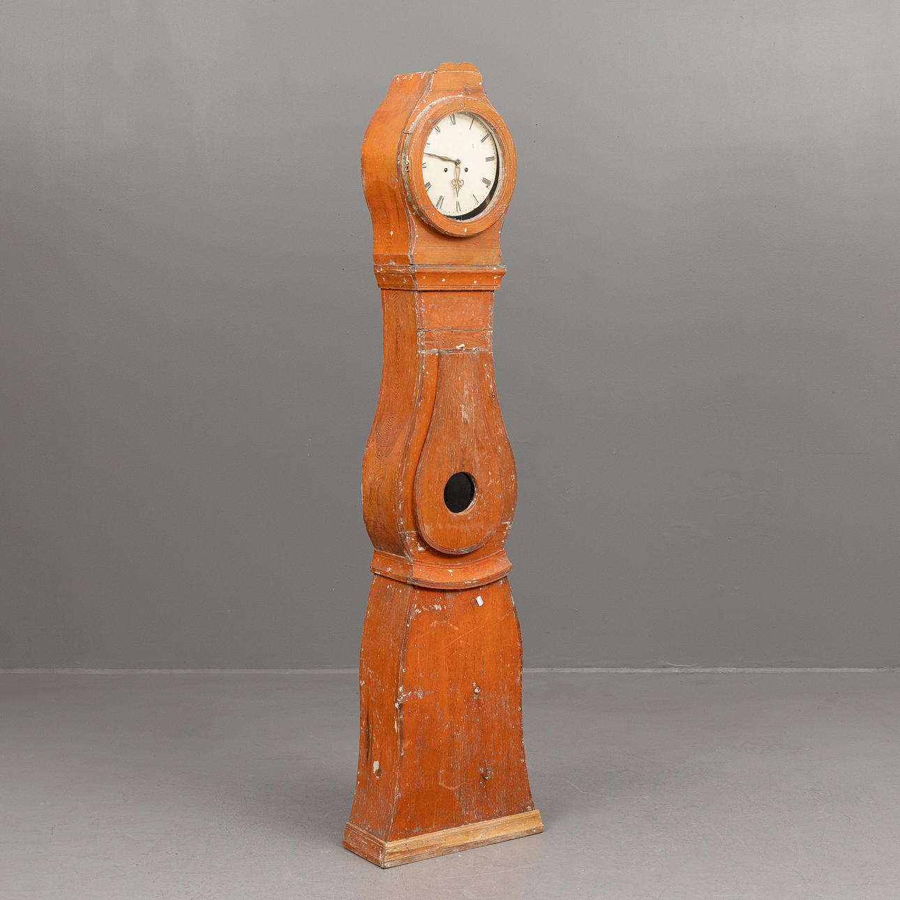 Floor clock, scratched in original colour, later part of the 18th century.