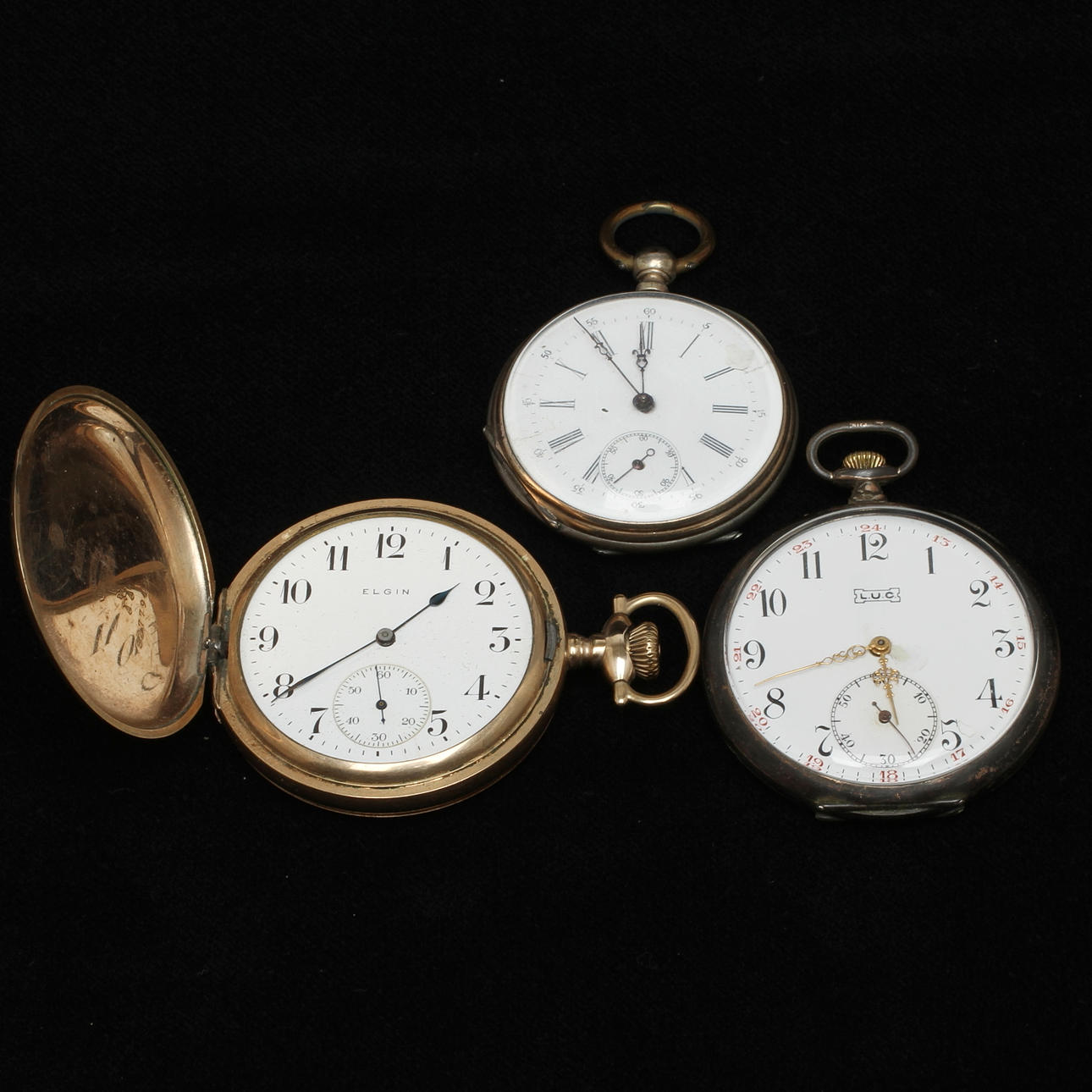 3 POCKET WATCHES, including Elgin and LUC.