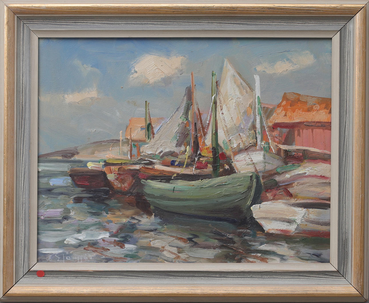 OIDENTIFIERAD KONSTNÄR. Öl auf Holz, signiert E. Jönsson.