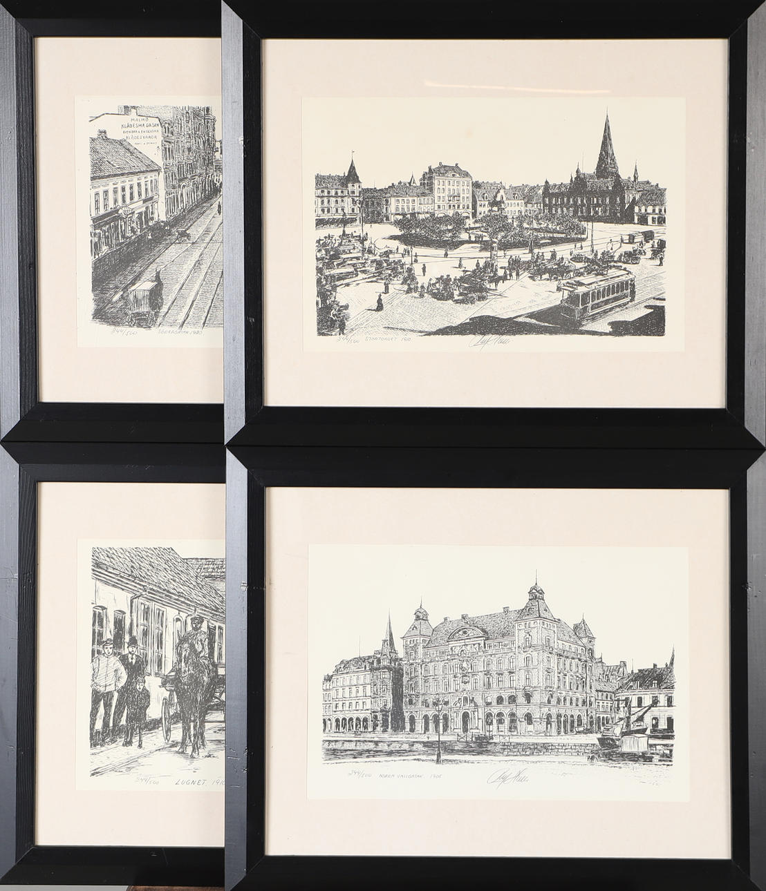 ROLF HALLÉN. Cityscapes, 4 lithographs, signed.