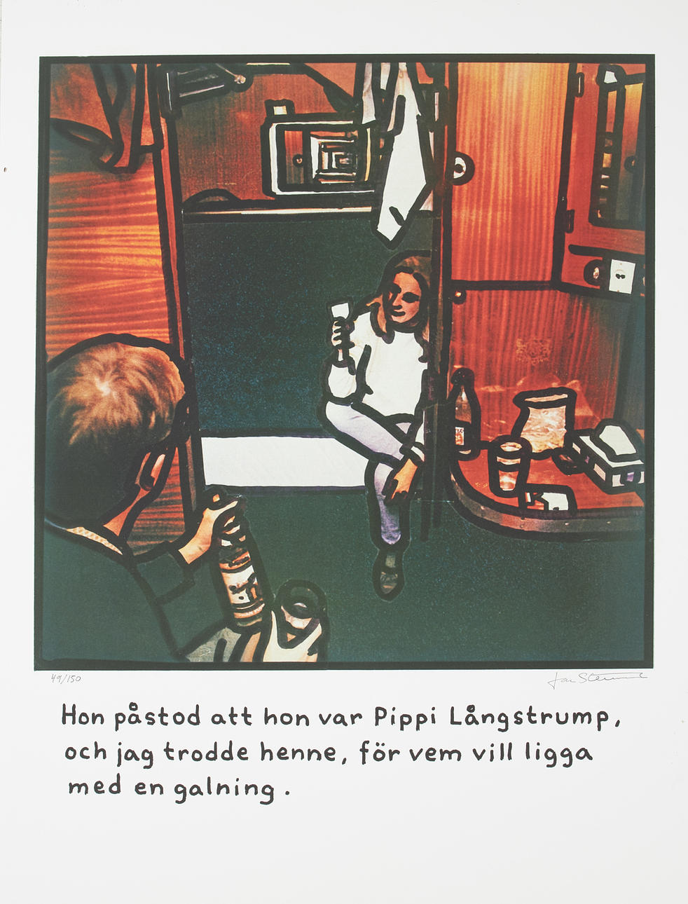 JAN STENMARK (FÖDD 1949). "Hon påstod att hon var Pippi Långstrump...", färgoffset, signerad samt numrerad 49/150.