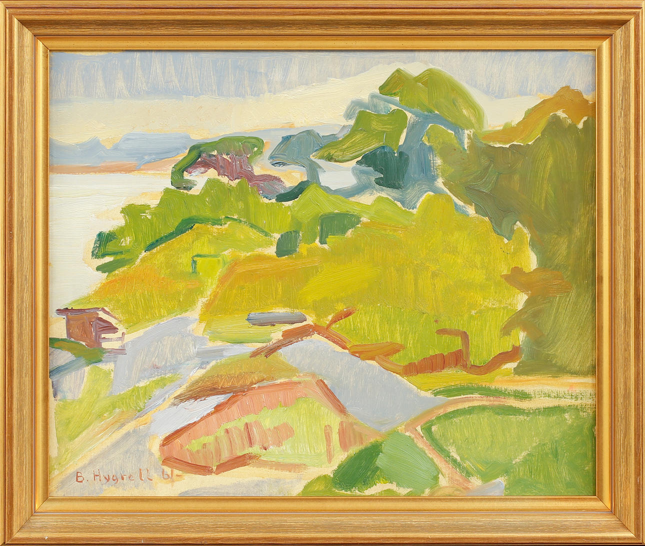 BIRGIT HYGRELL. Coastal landscape, oil on panel, signed and dated 61.