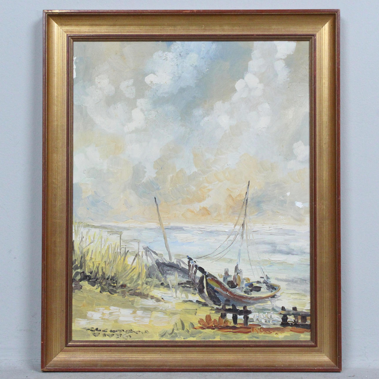 Unknown artist. 'Sailboat', oil on canvas.