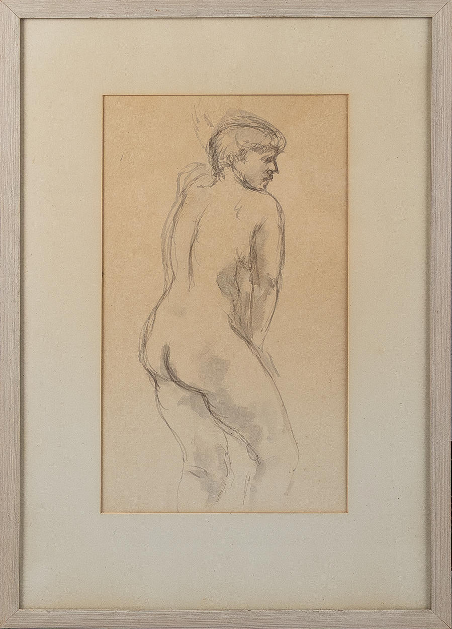 HELGE HÖGBOM. Nude study, mixed media on paper.