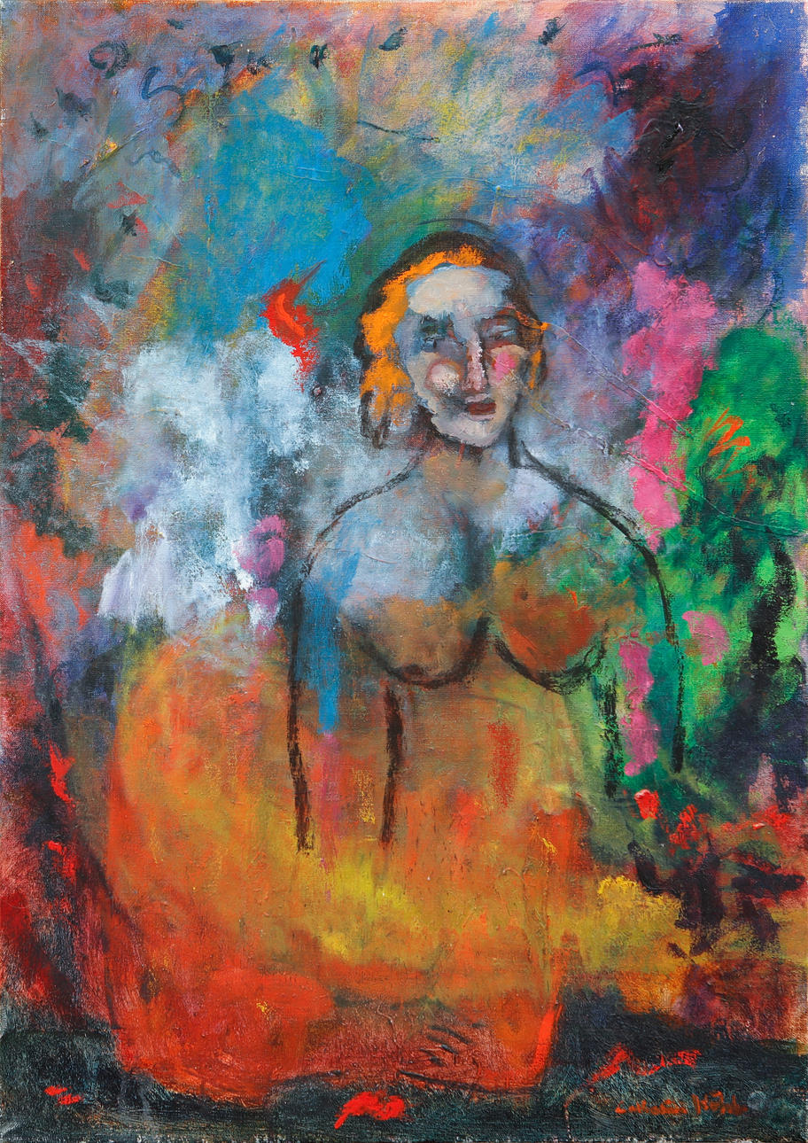 CATHARINA KÖHLER. Portrait, acrylic on canvas, signed.