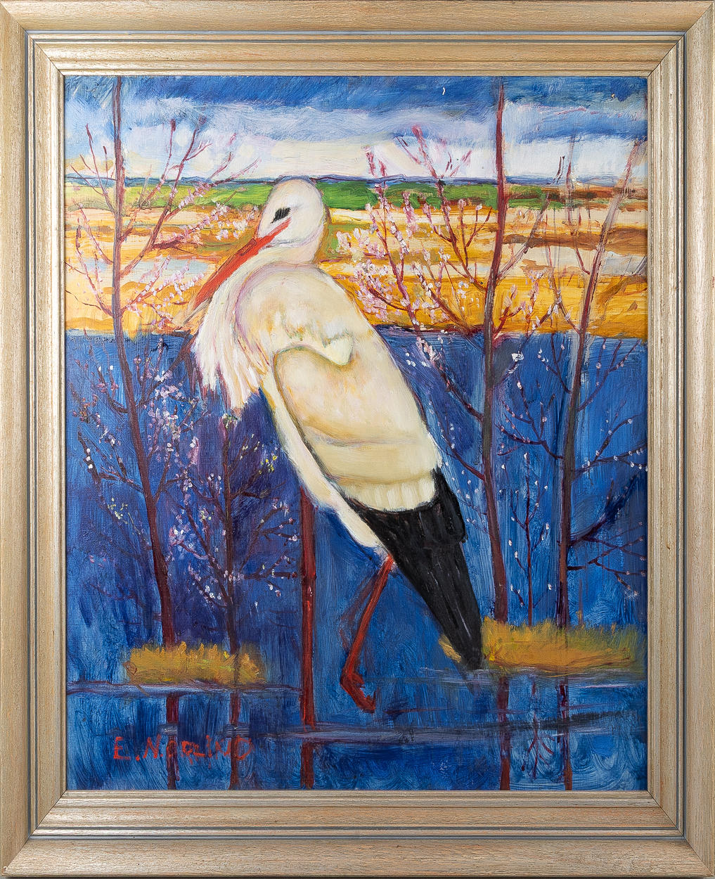 ERNST NORLIND. “Stork”, oil on panel.