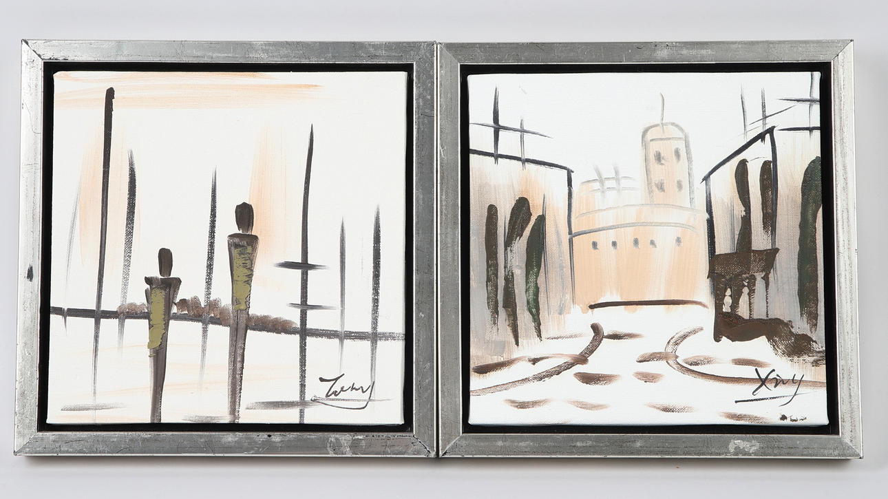 OIDENTIFIERAD KONSTNÄR. oil on canvas, 2 pcs, stylizing figures, signed Zechy.