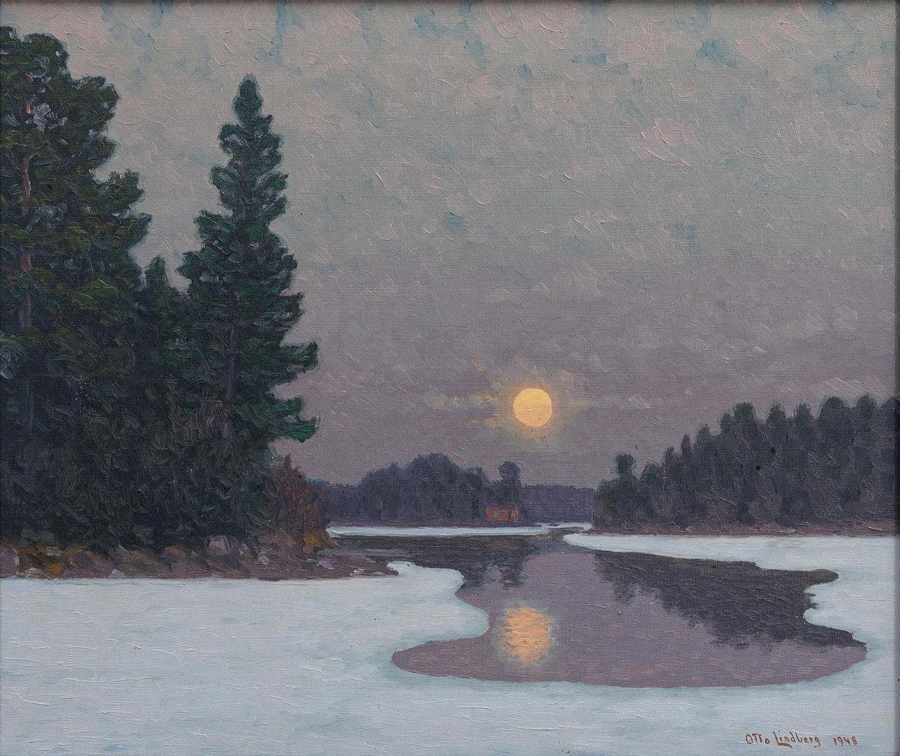 OLLE LINDBERG. Oil on canvas, Moonlight, signed and dated, 1948.