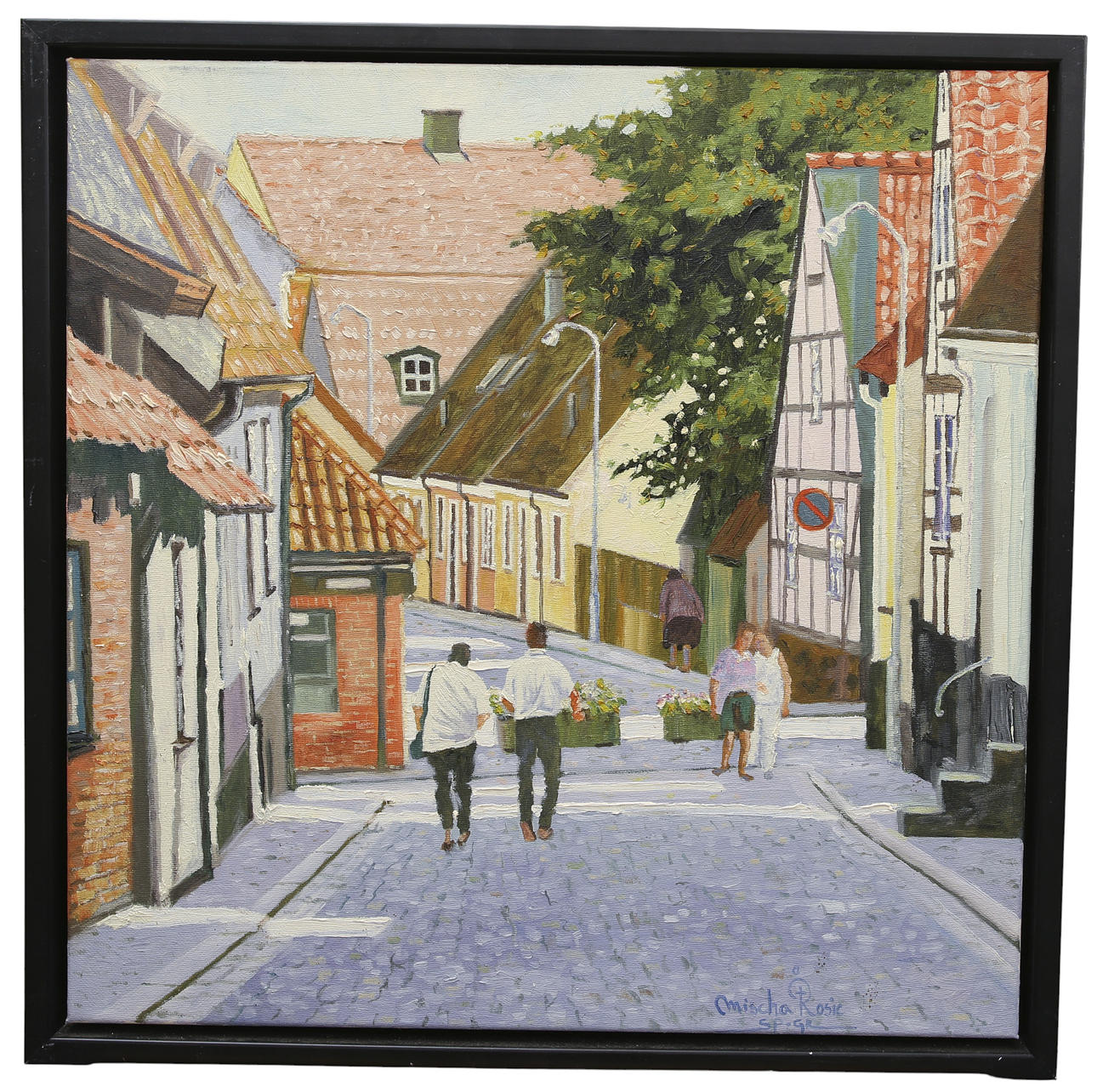 MISCHA ROSIC. Oil on canvas, street in Simrishamn, signed.