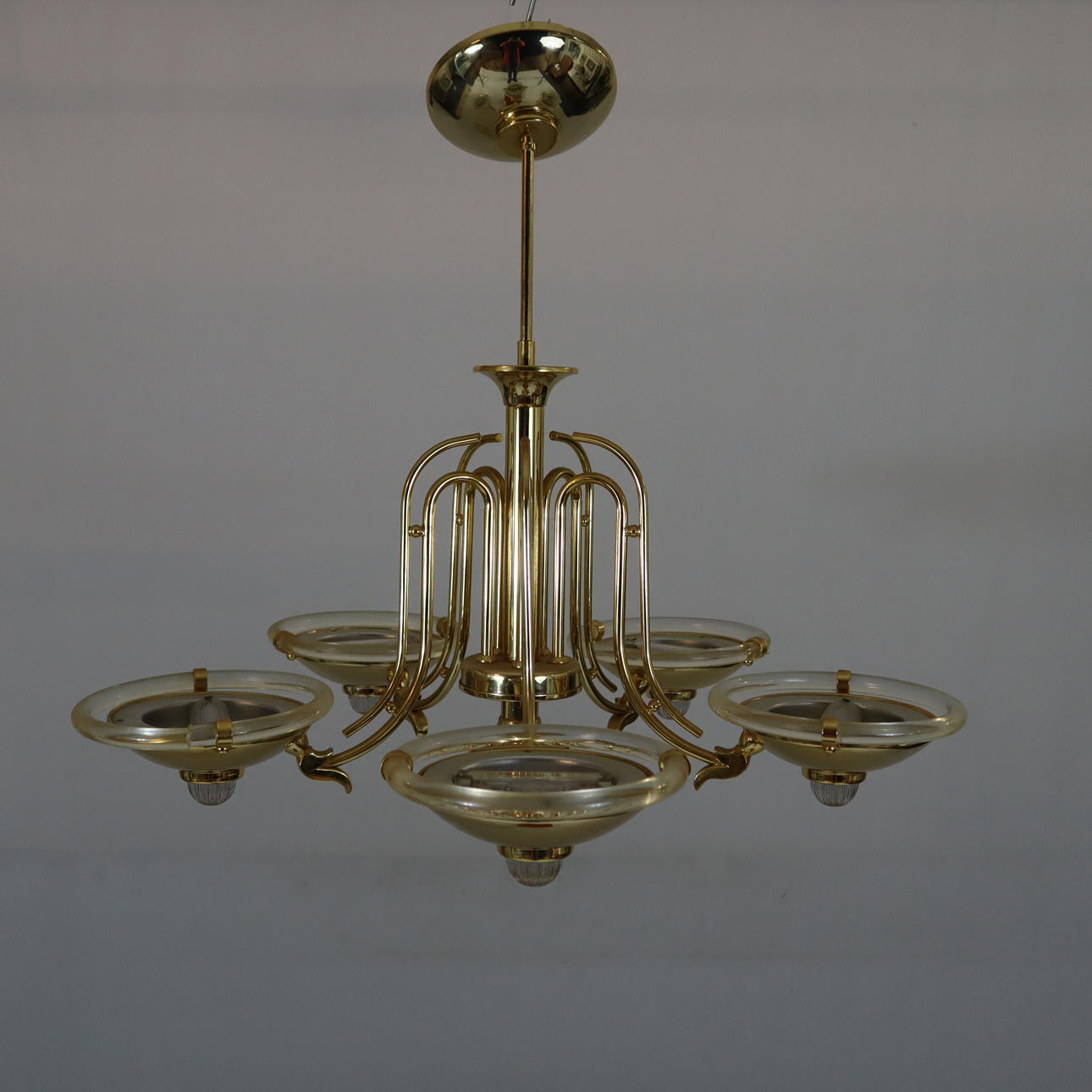 - CEILING CHANDELIER - 20th century Spain, 5-flame electrified.
