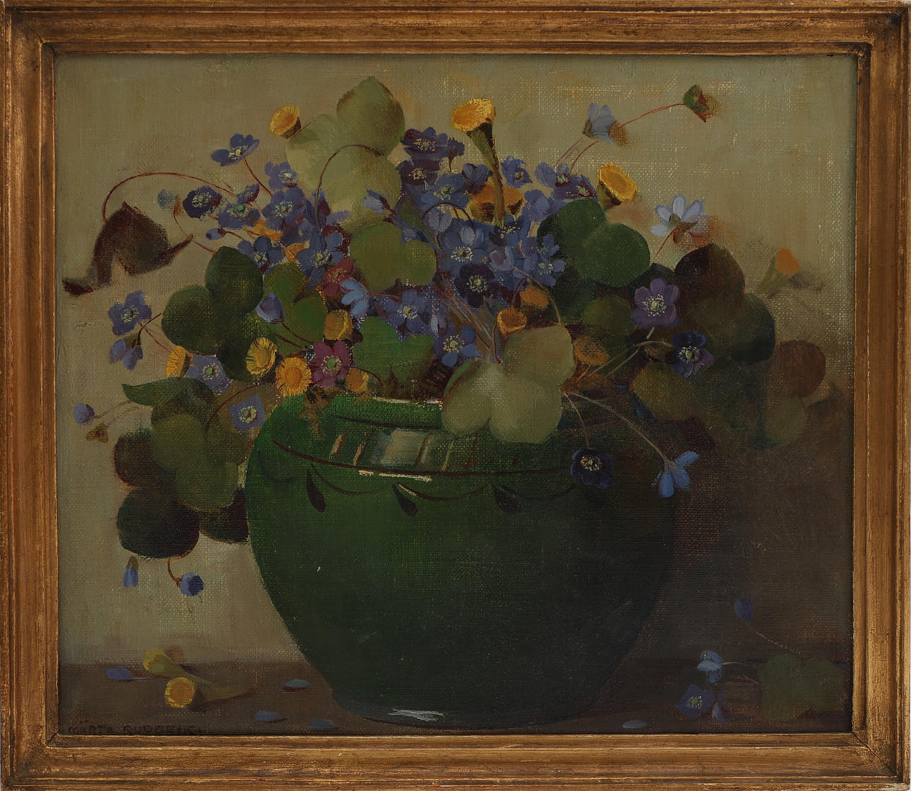 MÄRTA  RUDBECK. Oil on canvas, “Spring flowers”, signed.