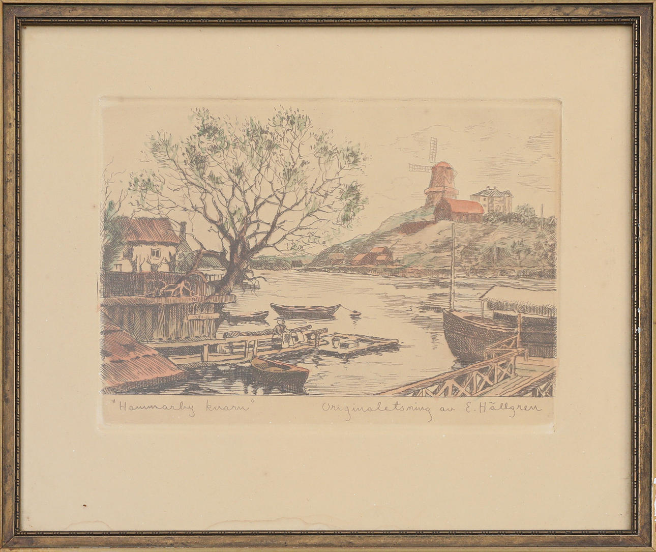 ERNST HÄLLGREN. etching, signed, “Hammarby mill”.