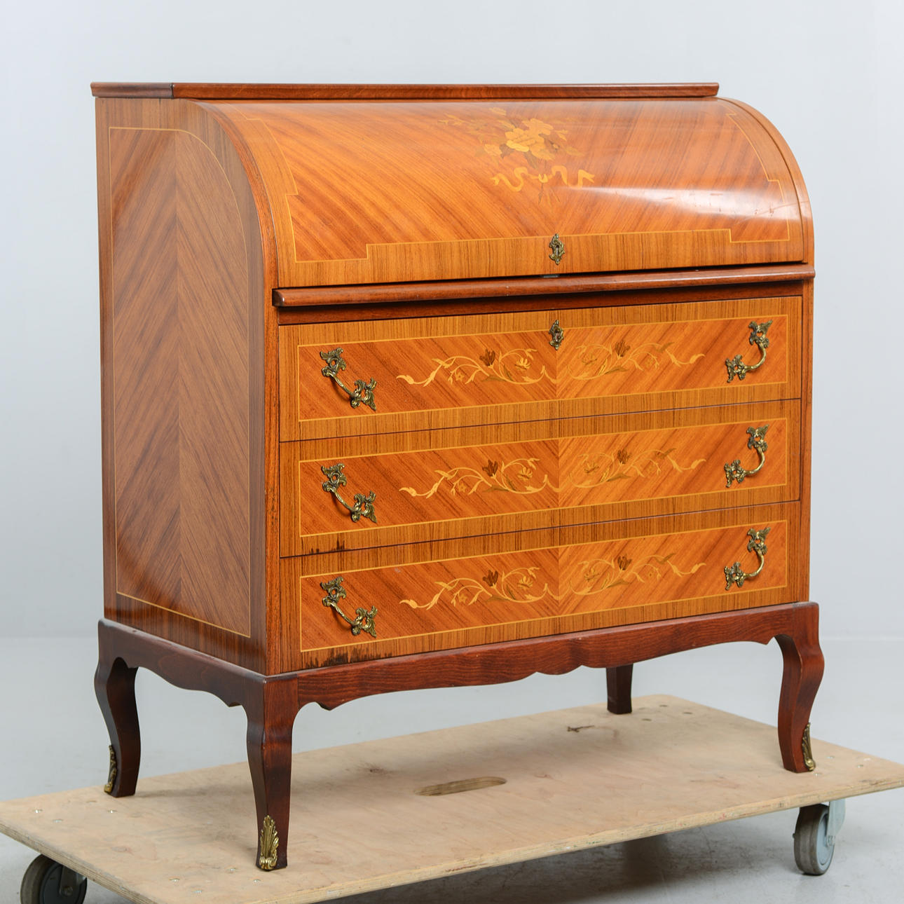 A rococo style roller flap secretary, 20th century.