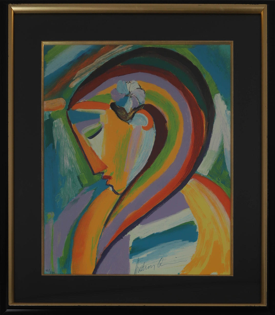 ANTHONY QUINN (1915-2001). Figure in profile, lithograph in colours signed, numbered 46/299, signed.
