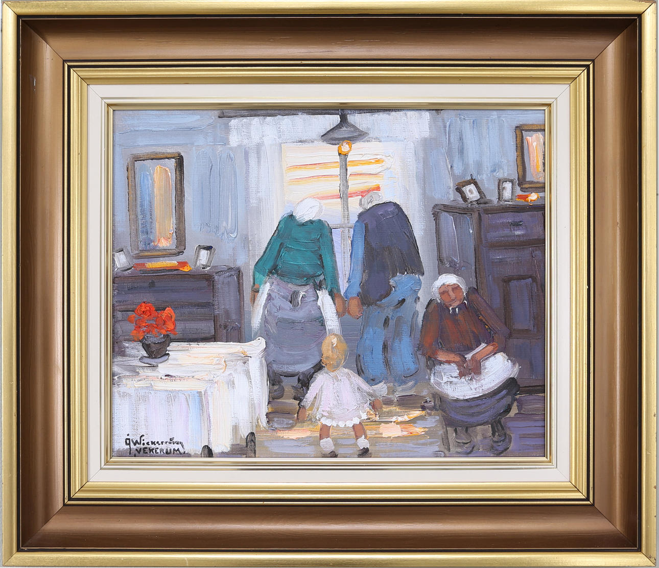 ÅKE WICKSTRÖM. "Edla kommer från stan", olja på duk, signerad.