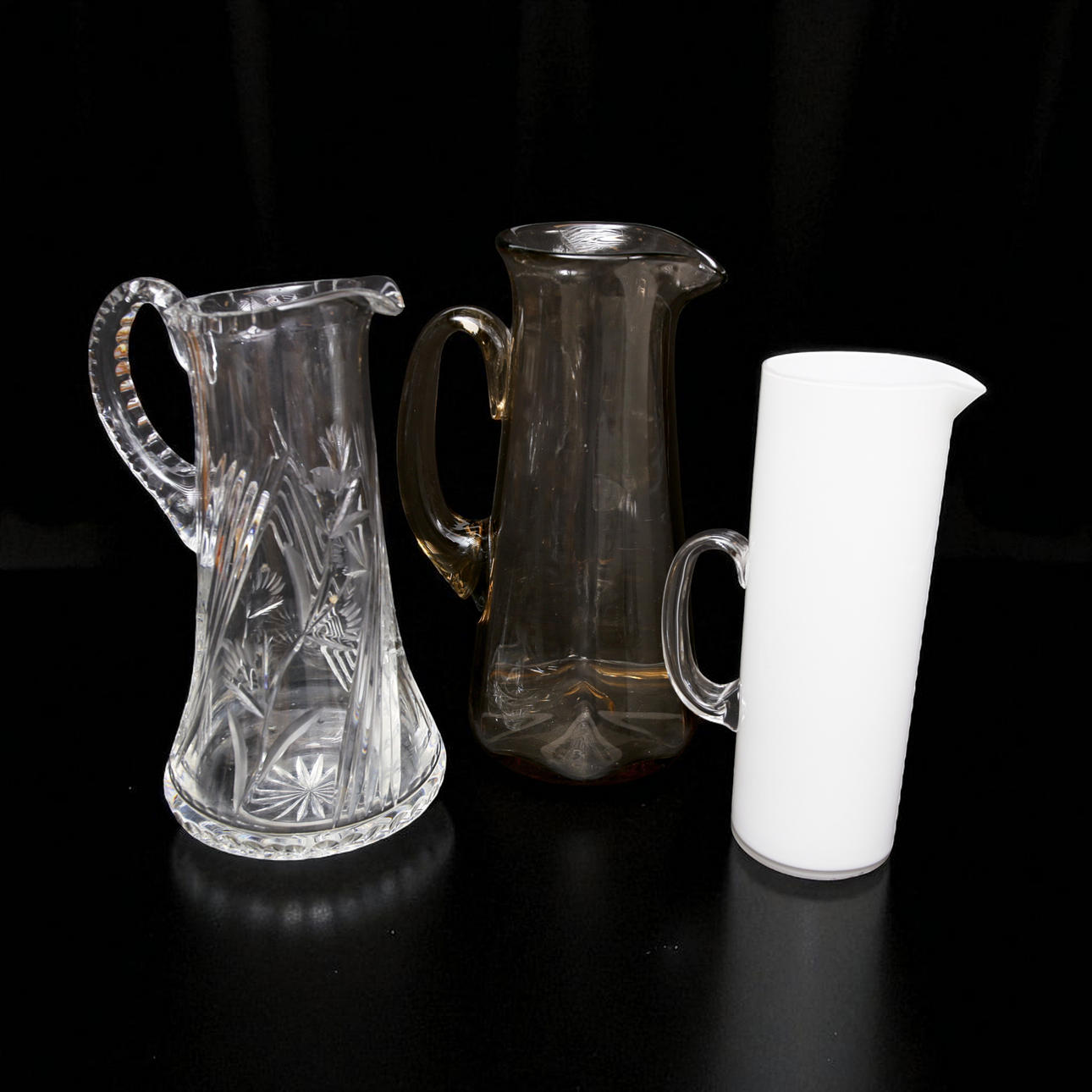 GLASS HANGING JUGS. 3 pcs.