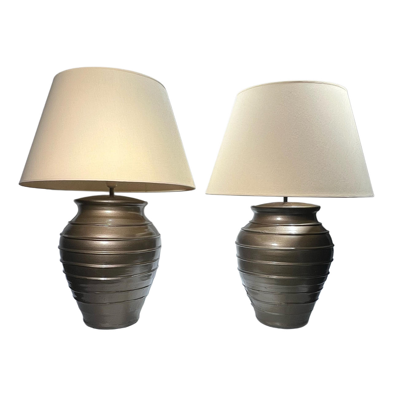 Pair of glazed ceramic table lamps.