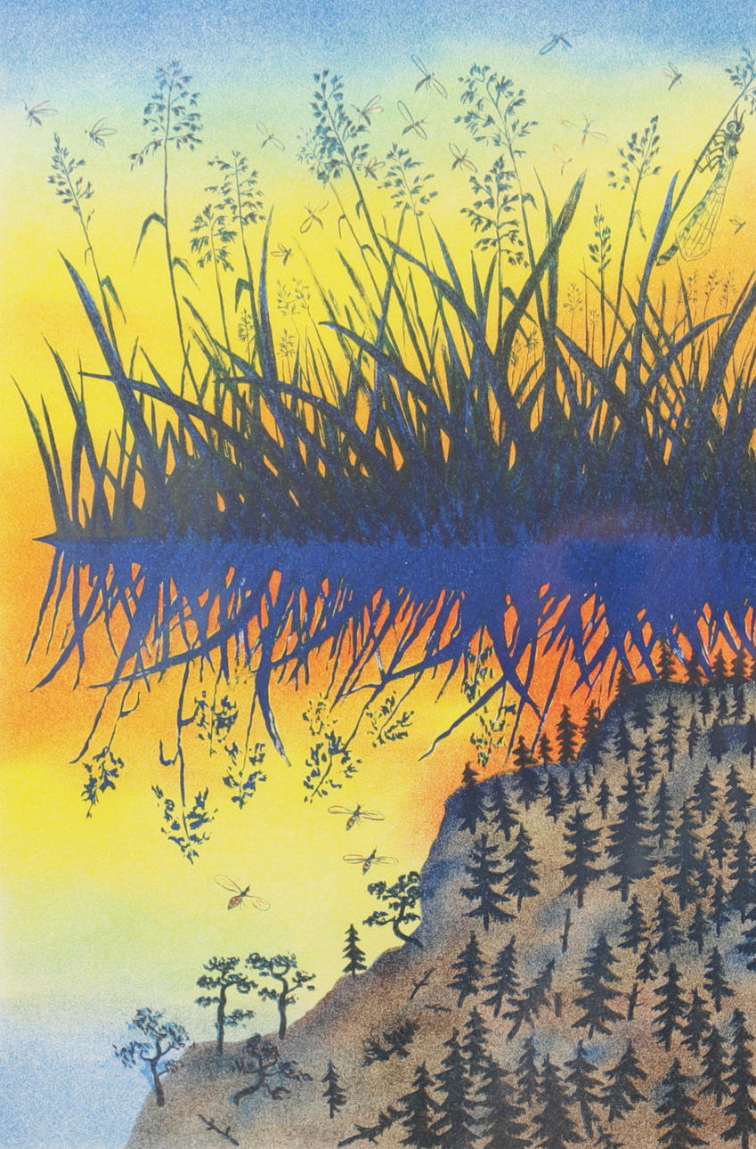 MONA HUSS WALIN. Reeds in sunset, lithograph, signed and numbered.