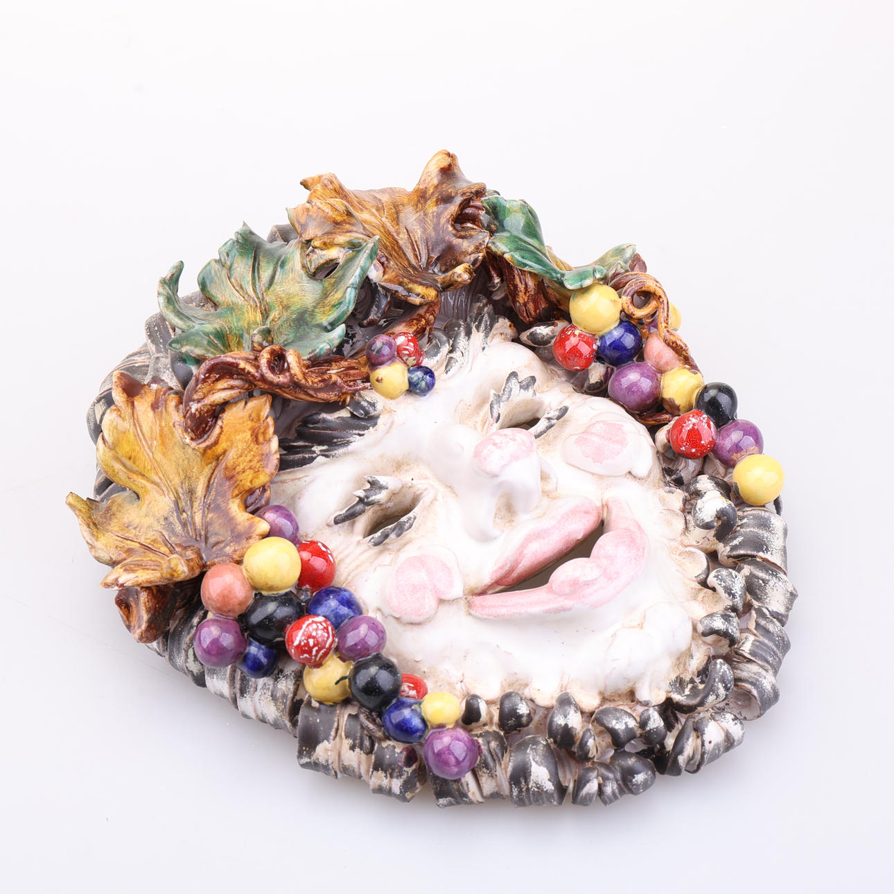 WALL MASK, ceramic, face with fruits.