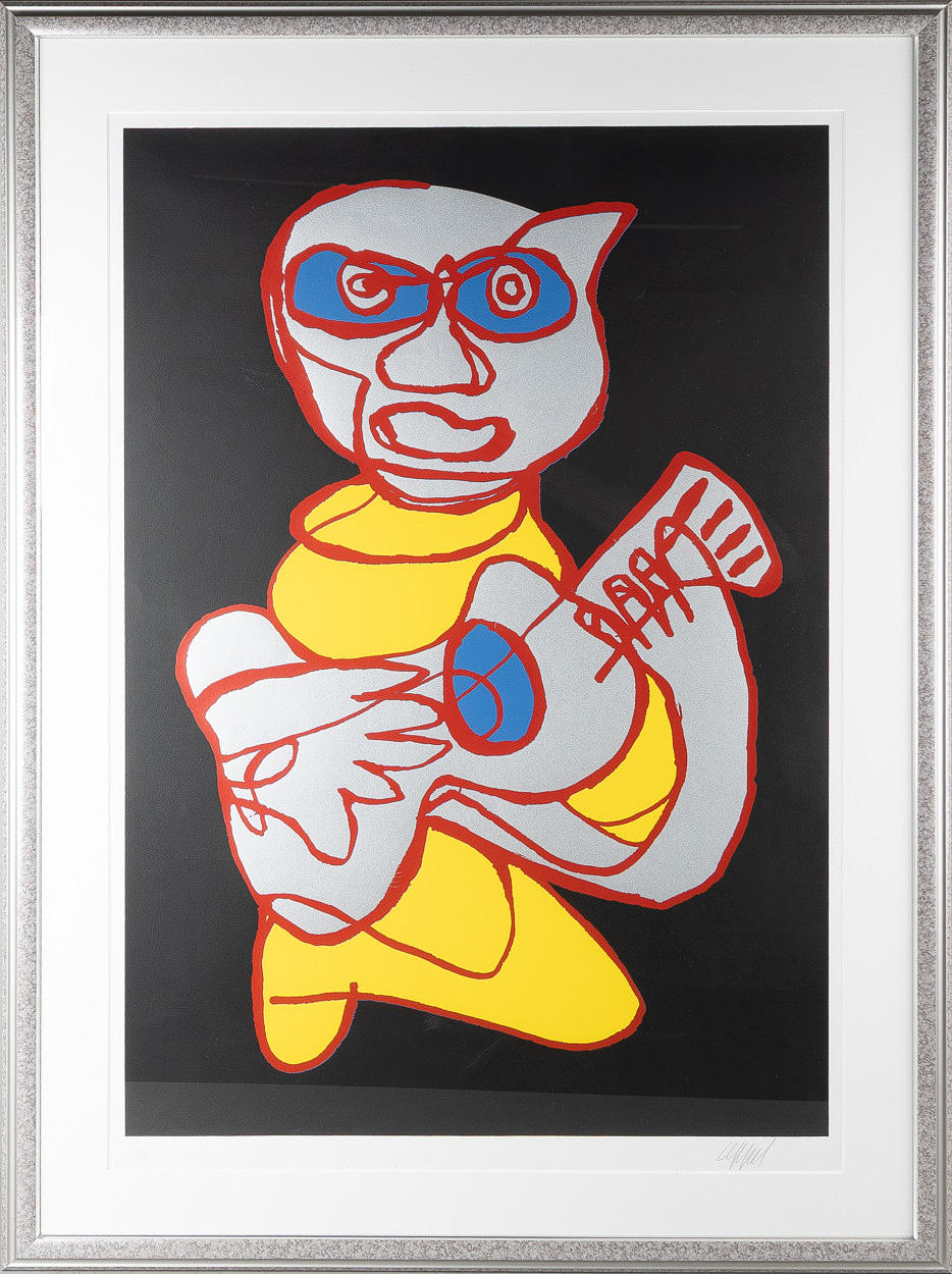 KAREL APPEL. Guitar player, color lithograph, signed.