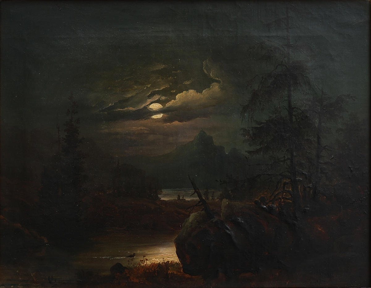 JOSEPH MAGNUS STÄCK. LANDSCAPE IN MOONLIGHT, OIL ON CANVAS.