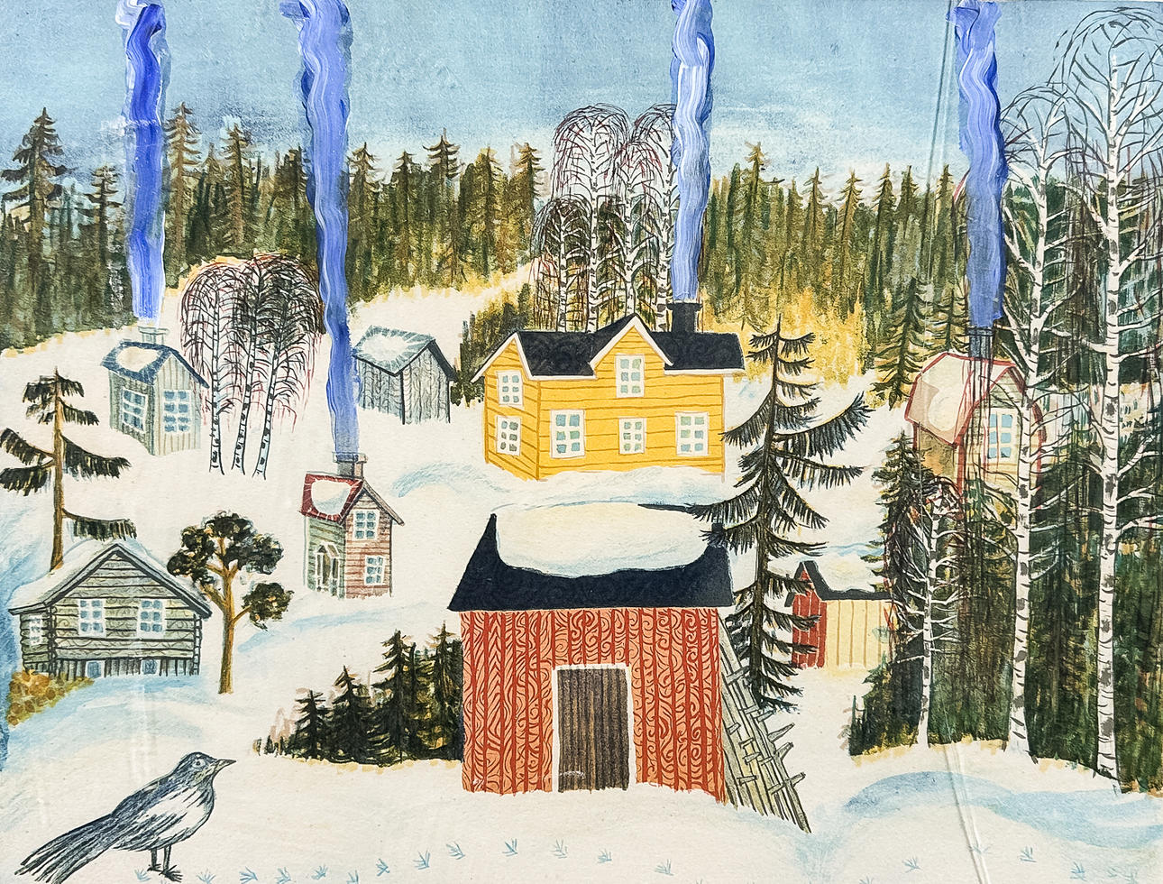 MÅRTEN ANDERSSON. Lithograph in colours, “Vinterby”, Signed, dated 1974, numbered 45/280.