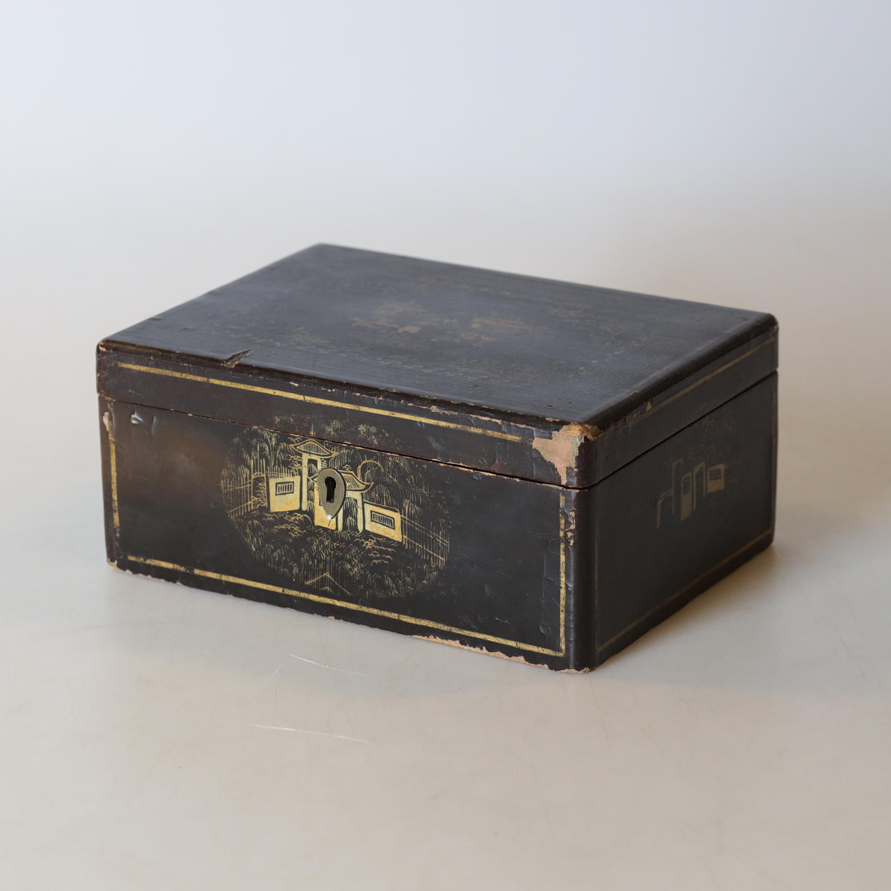 GAME BOX, wood & metal, oriental lacquer work.