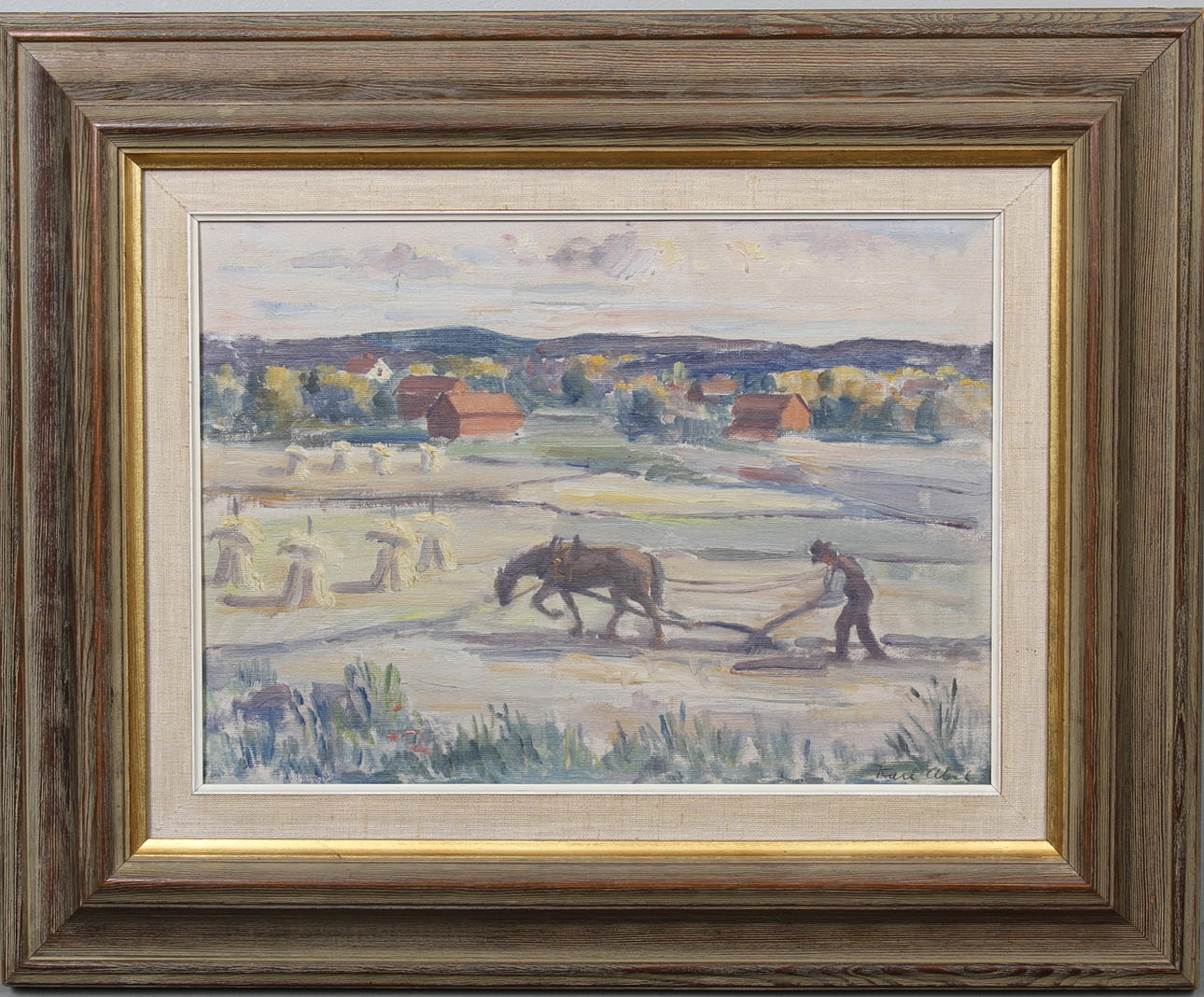 KARL ABEL. Plöjning, olja på pannå, signerad Karl Abel.