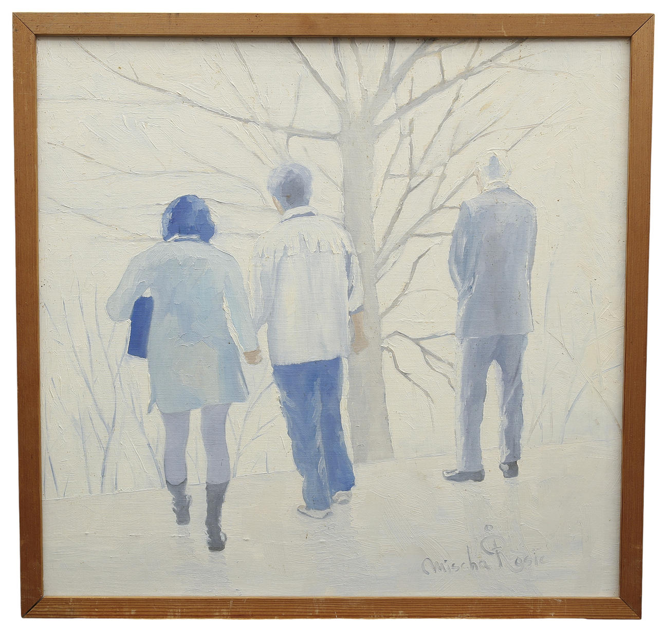 MISCHA ROSIC. Oil on canvas, three people by tree, signed.