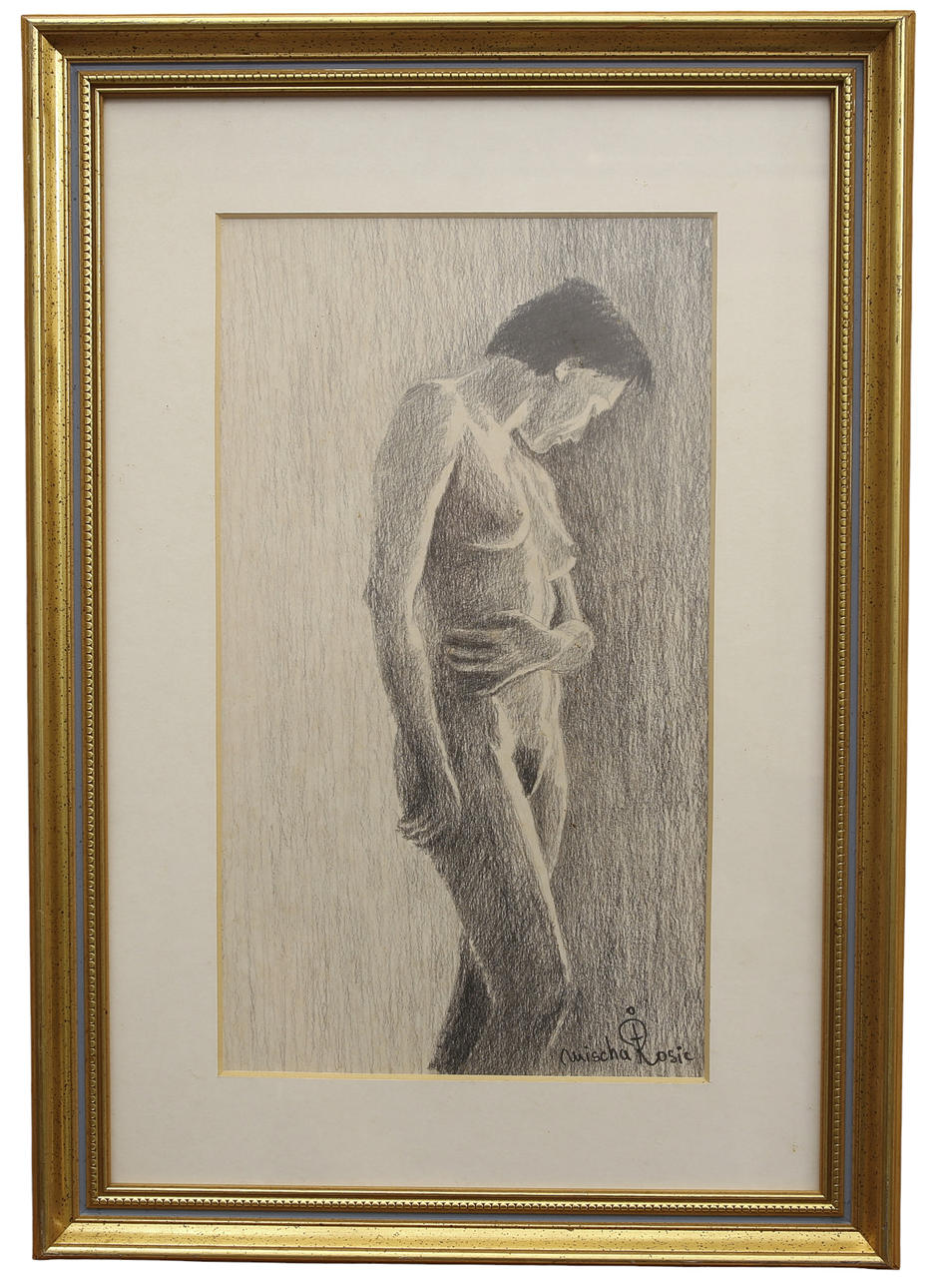 MISCHA ROSIC. Charcoal drawing, nude study, signed.
