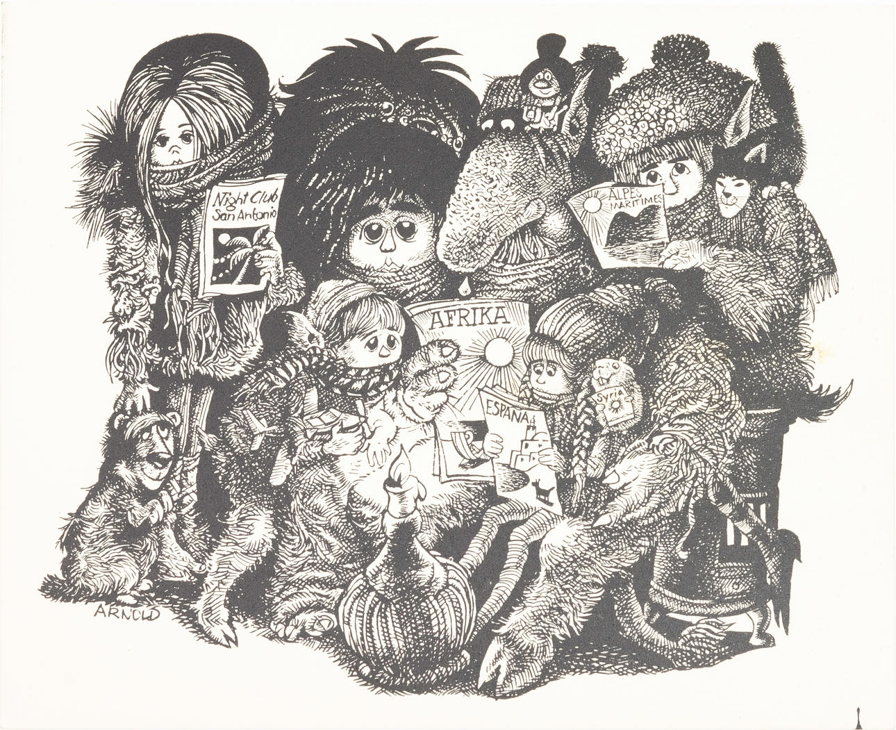 HANS ARNOLD. Figural composition, ink drawing, signed, with dedication on verso.