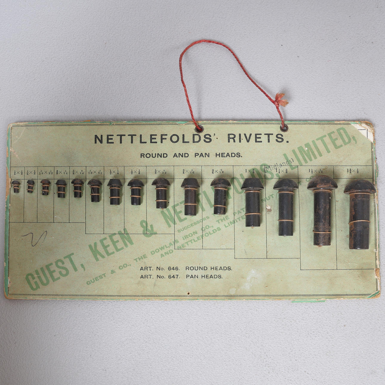 A NETTLEFOLD'S RIVETS SHOP DIPLAY BOARD.
