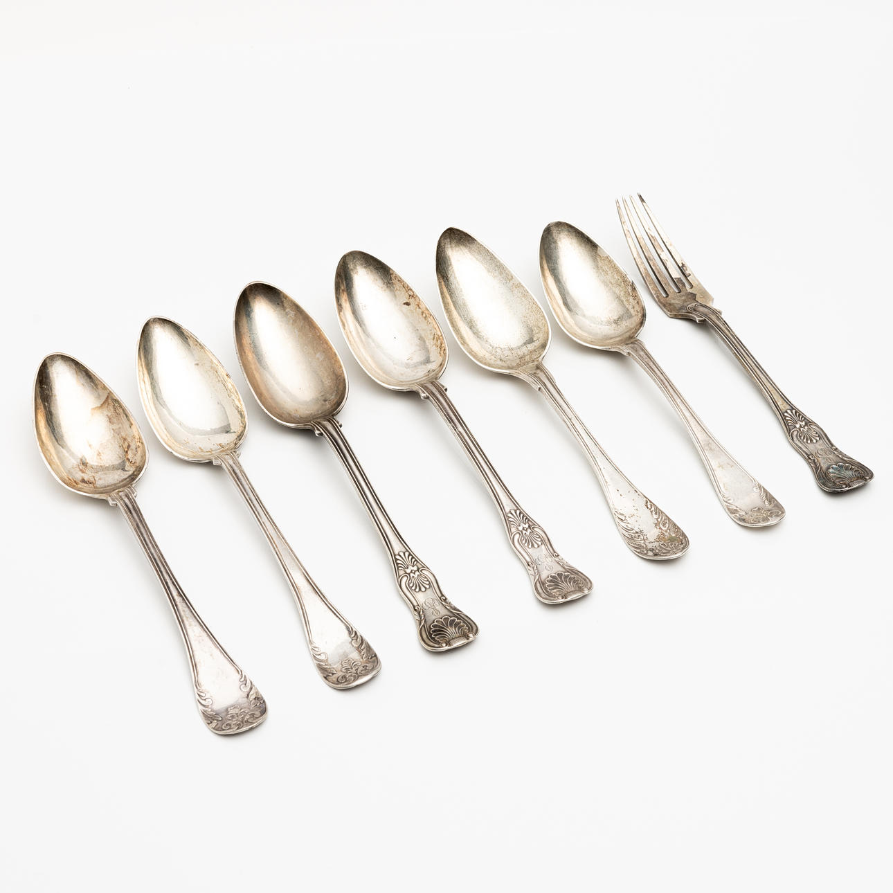 SILVER, 7 pieces, mostly tablespoons, different models and masters, including Dahlqvist, Björckman, Möllenborg, Sweden, 19th century.