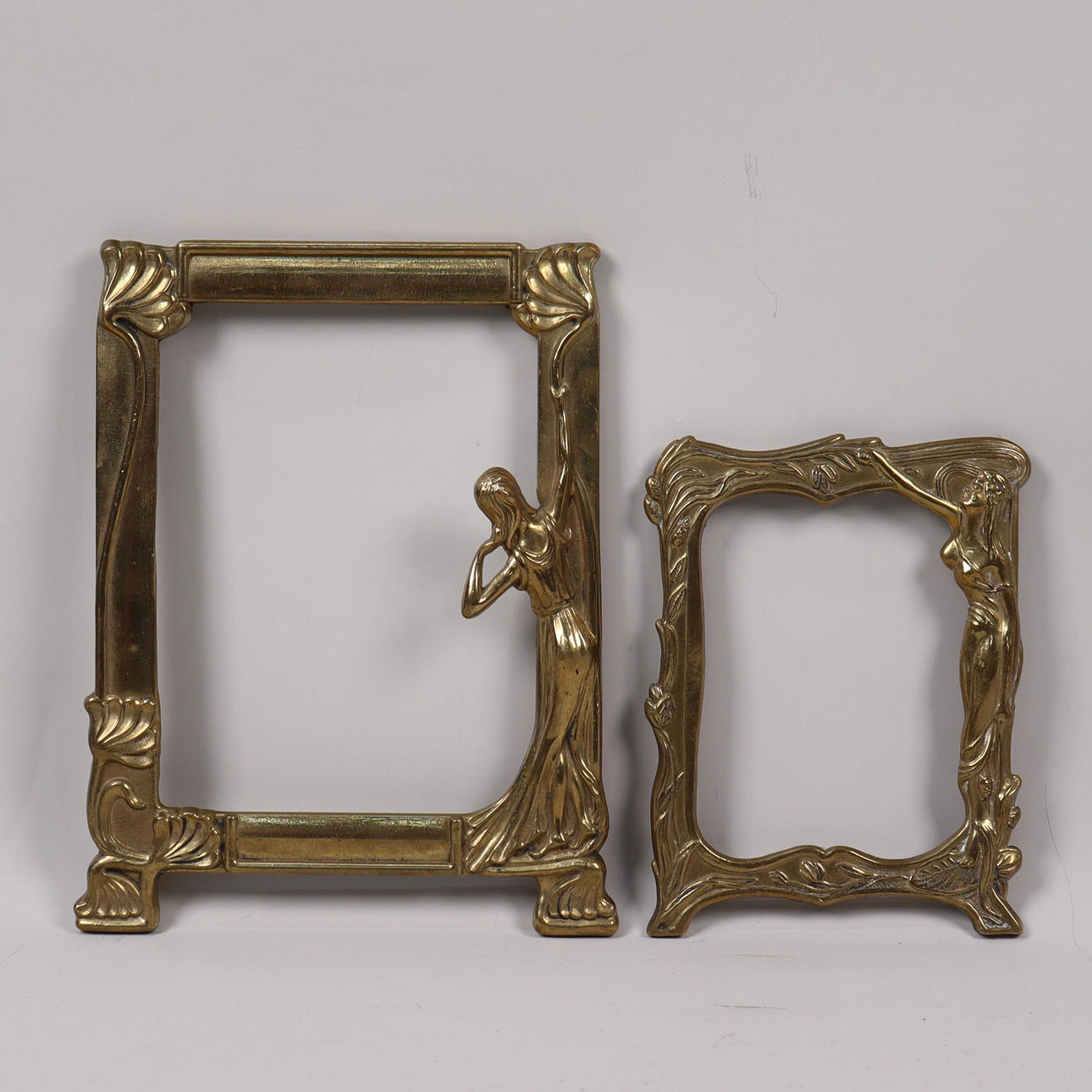 MIRROR/PHOTO FRAMES, Art Nouveau, brass, 2pcs.
