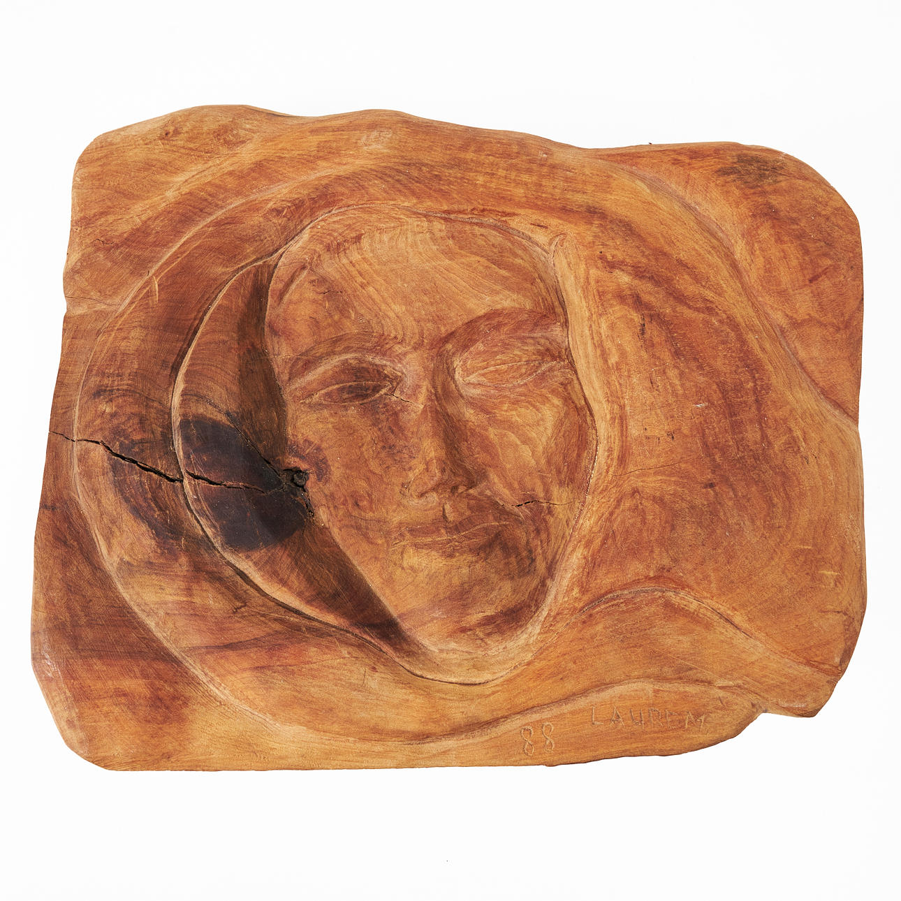 OIDENTIFIERAD KONSTNÄR (SAMTIDA). Gesicht, geschnitztes Holz.