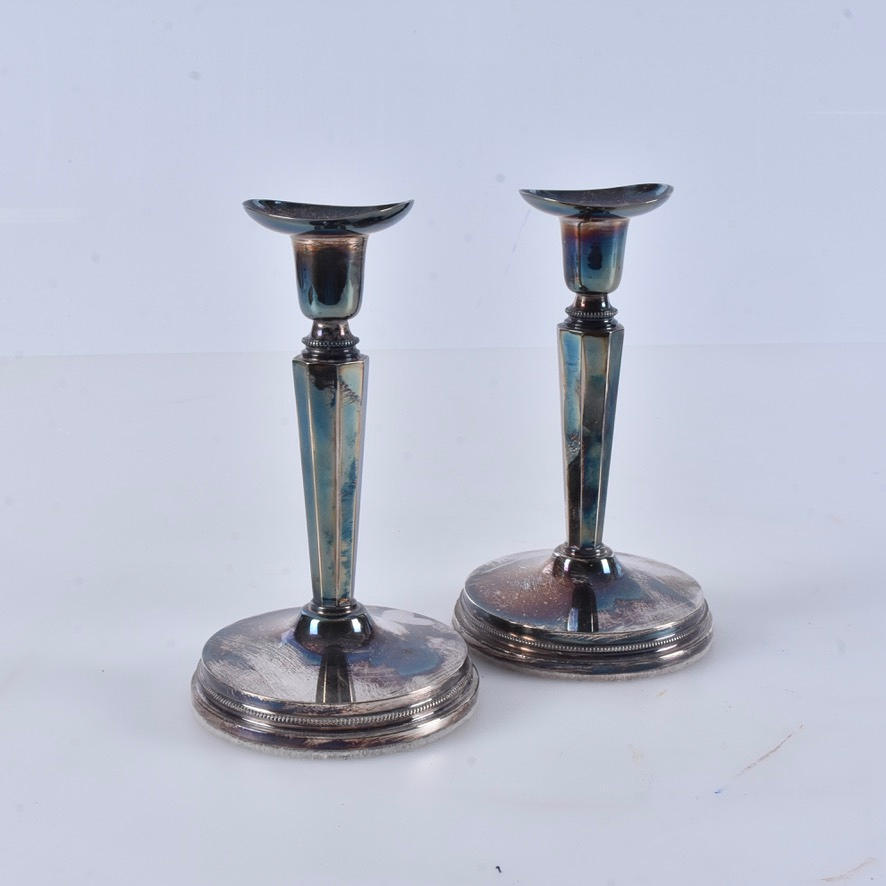 CANDLESTICKS, a pair, silver, MGAB.