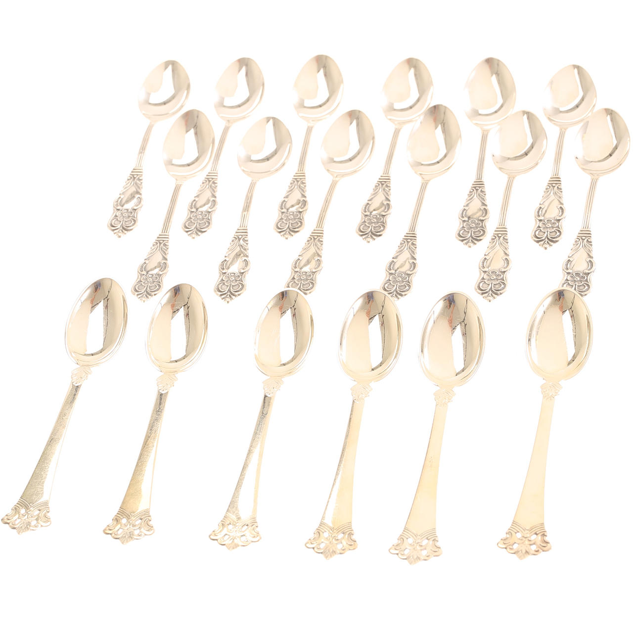 RUSKESKEER, 12+ 6 stk, sølv.