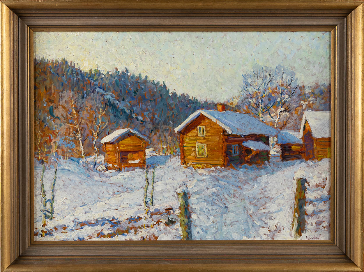 OIDENTIFIERAD KONSTNÄR. Oil on panel, winter landscape, signed.