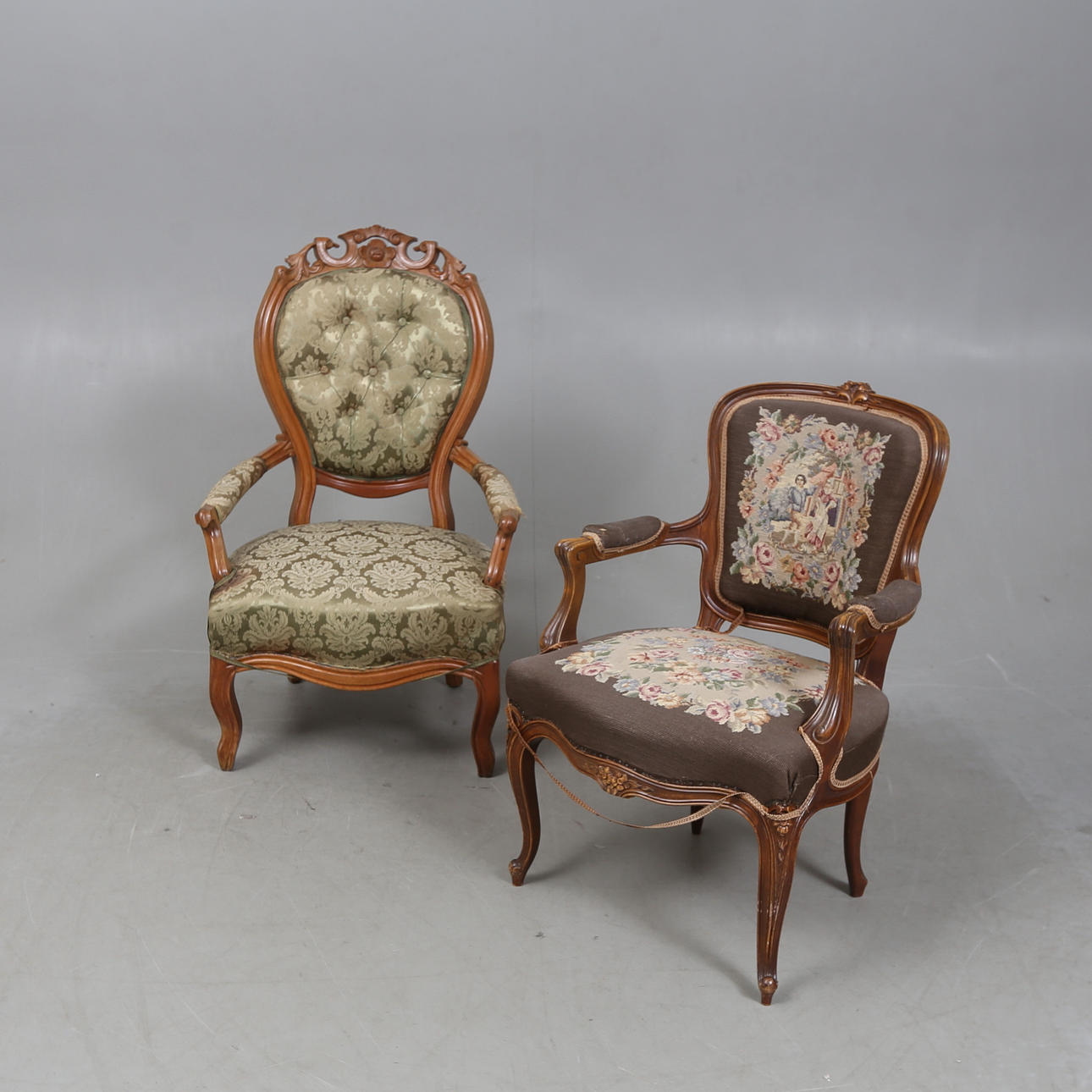 Two rococo style armchairs, 20th century.