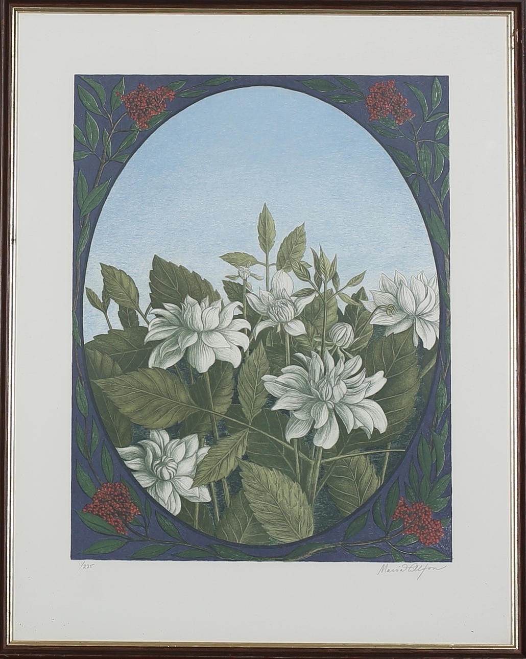 MARIA HILLFON. Lithograph in colours, flowers, numbered, signed.