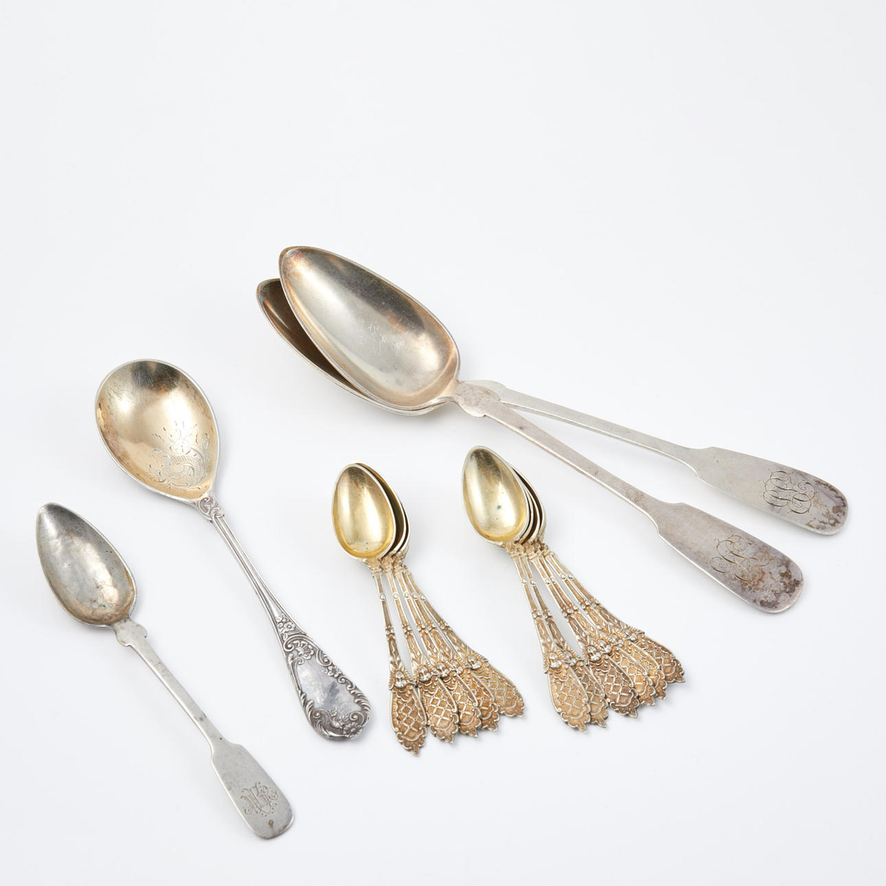 SPOONS, 800 silver, 15 dlr., div models and ages.