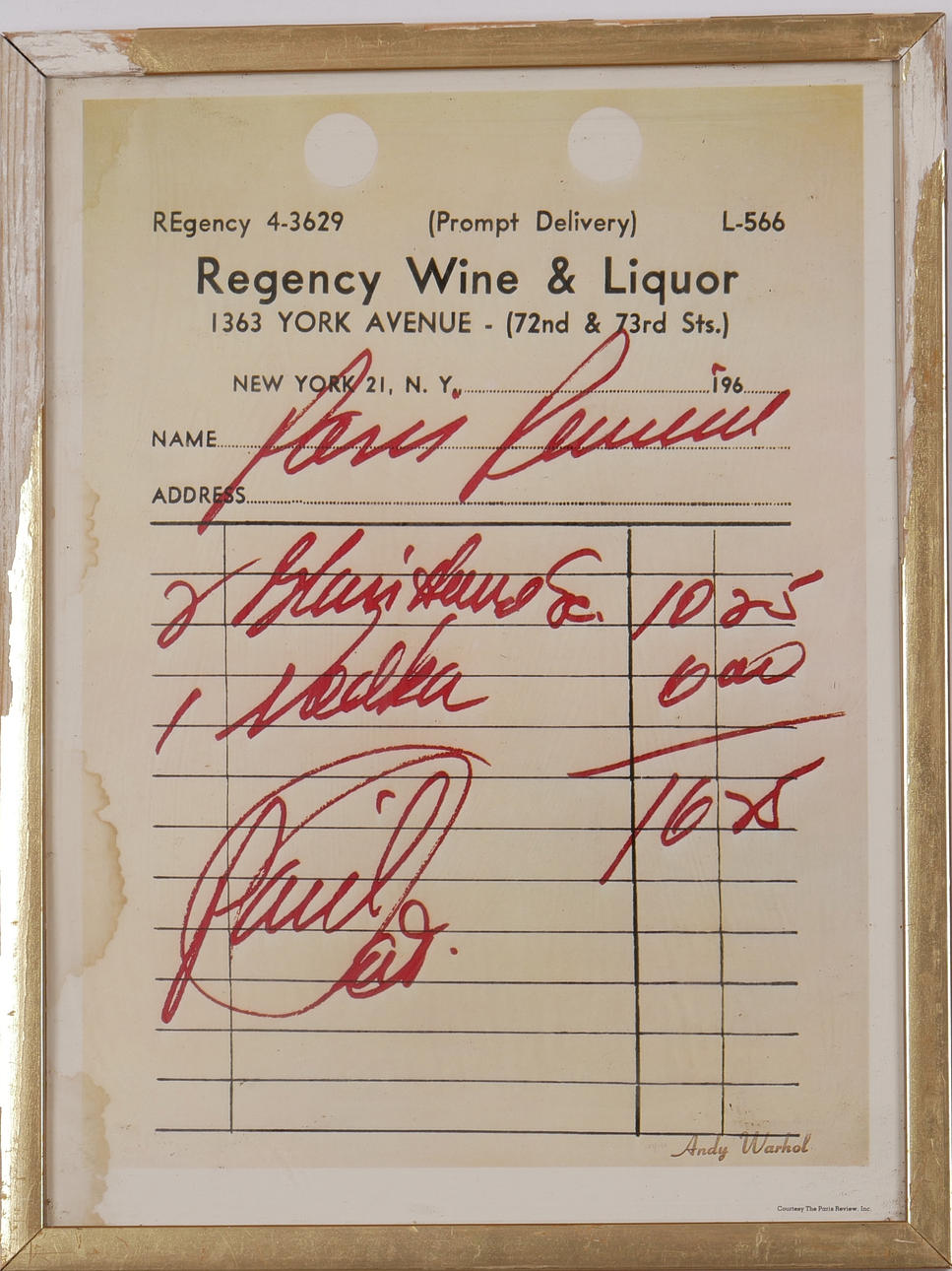 ANDY WARHOL. “Regency Wine & Liquor”, print.