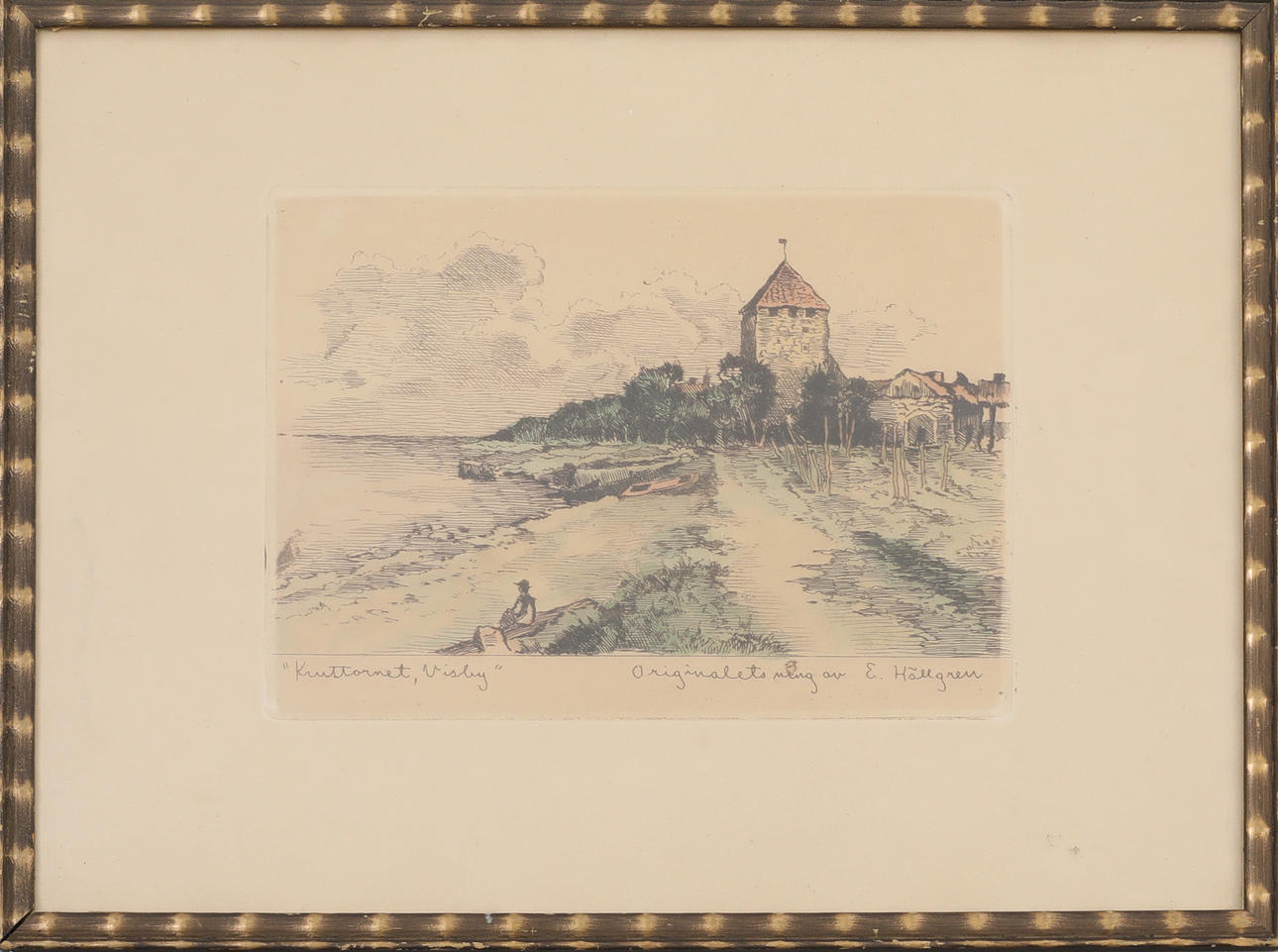 ERNST HÄLLGREN. original etching, coloured, signed, “Kruttornet Visby”.