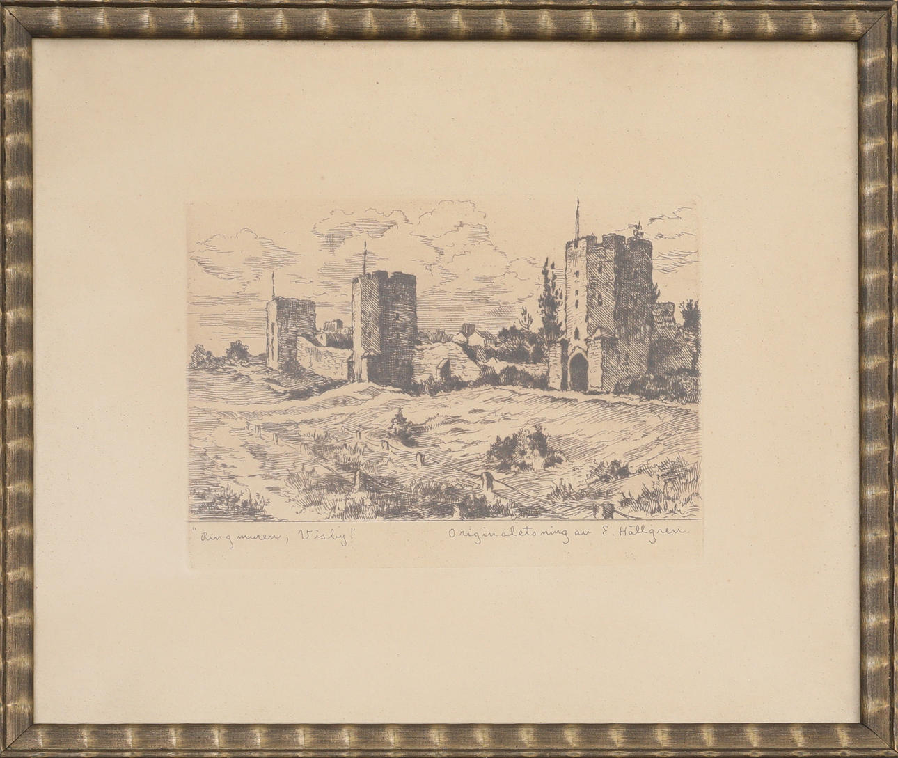 ERNST HÄLLGREN. original etching, signed, "Ringmur Visby”.