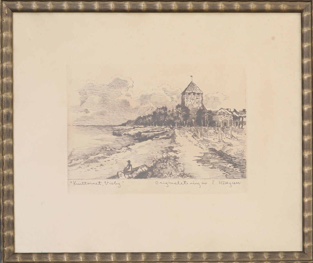 ERNST HÄLLGREN. original etching, signed, "Kruttornet Visby”.