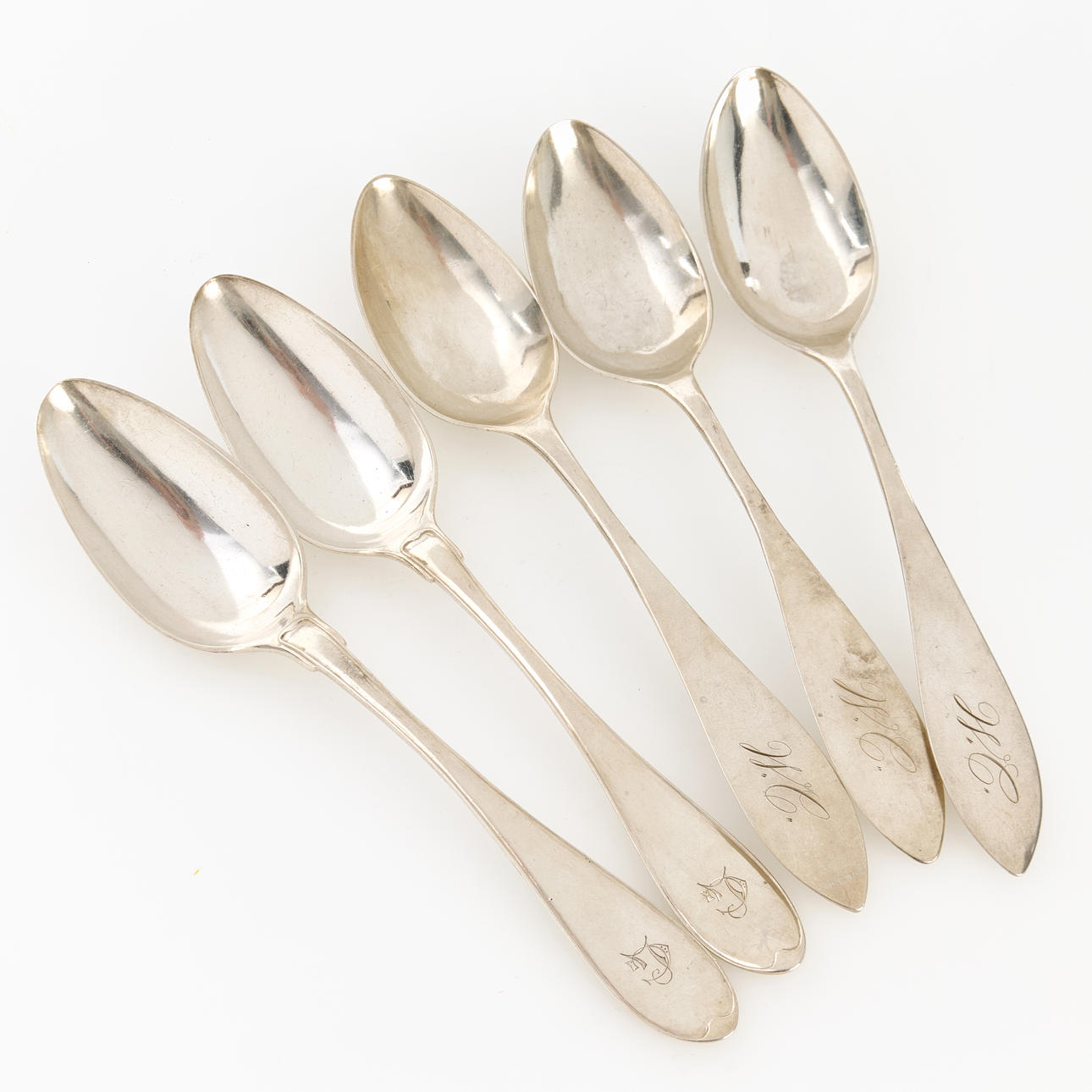 A set of 5 silver spoons, two different models including “Swedish” beginning of the 19th century.