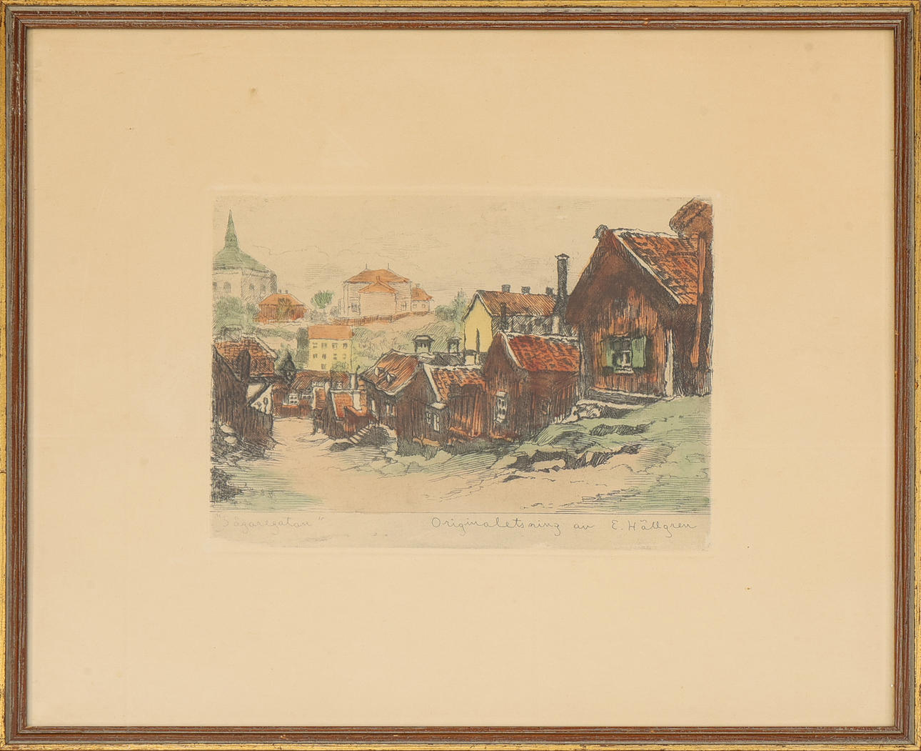 ERNST HÄLLGREN. Original etching, signed, “Sågaregatan”.