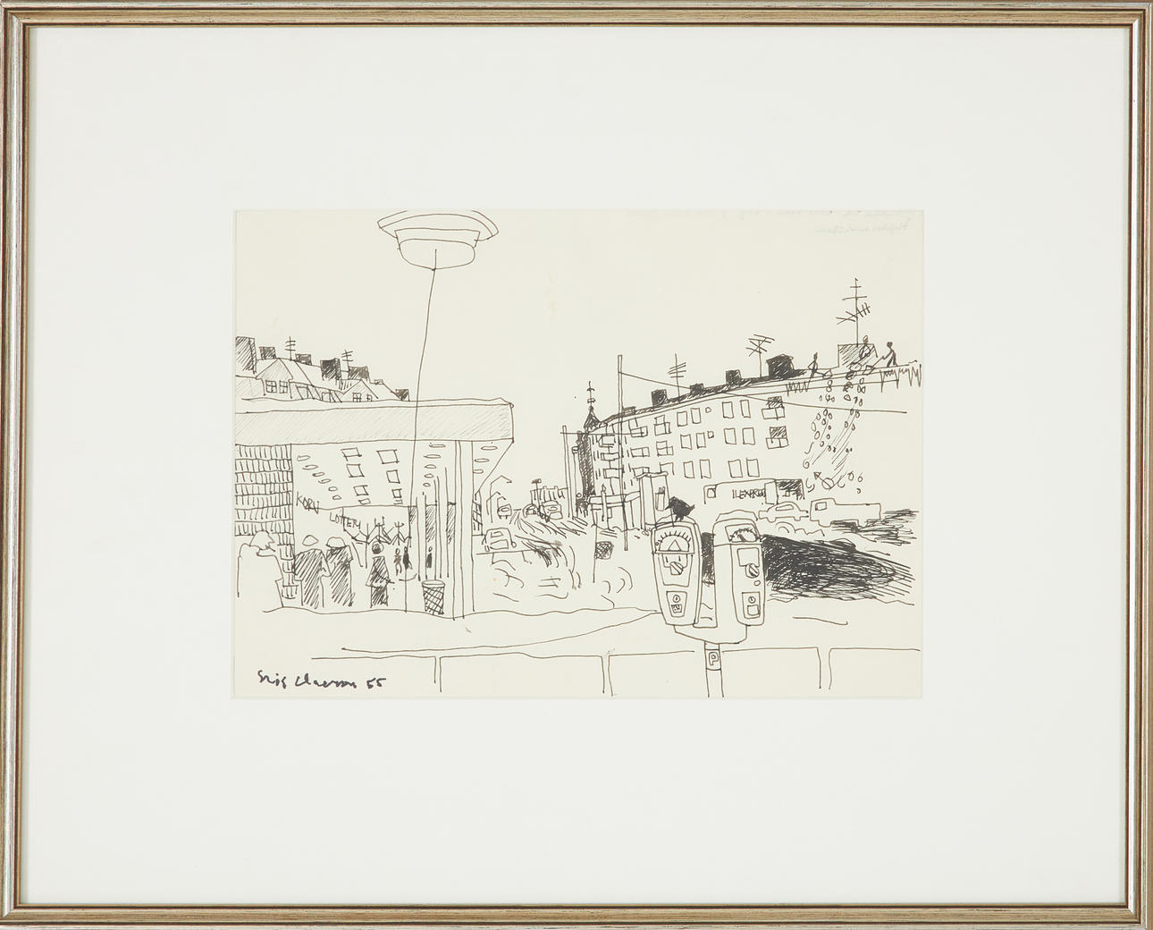 STIG (SLAS) CLAESSON. Stockholm motif, drawing, signed and dated 55.